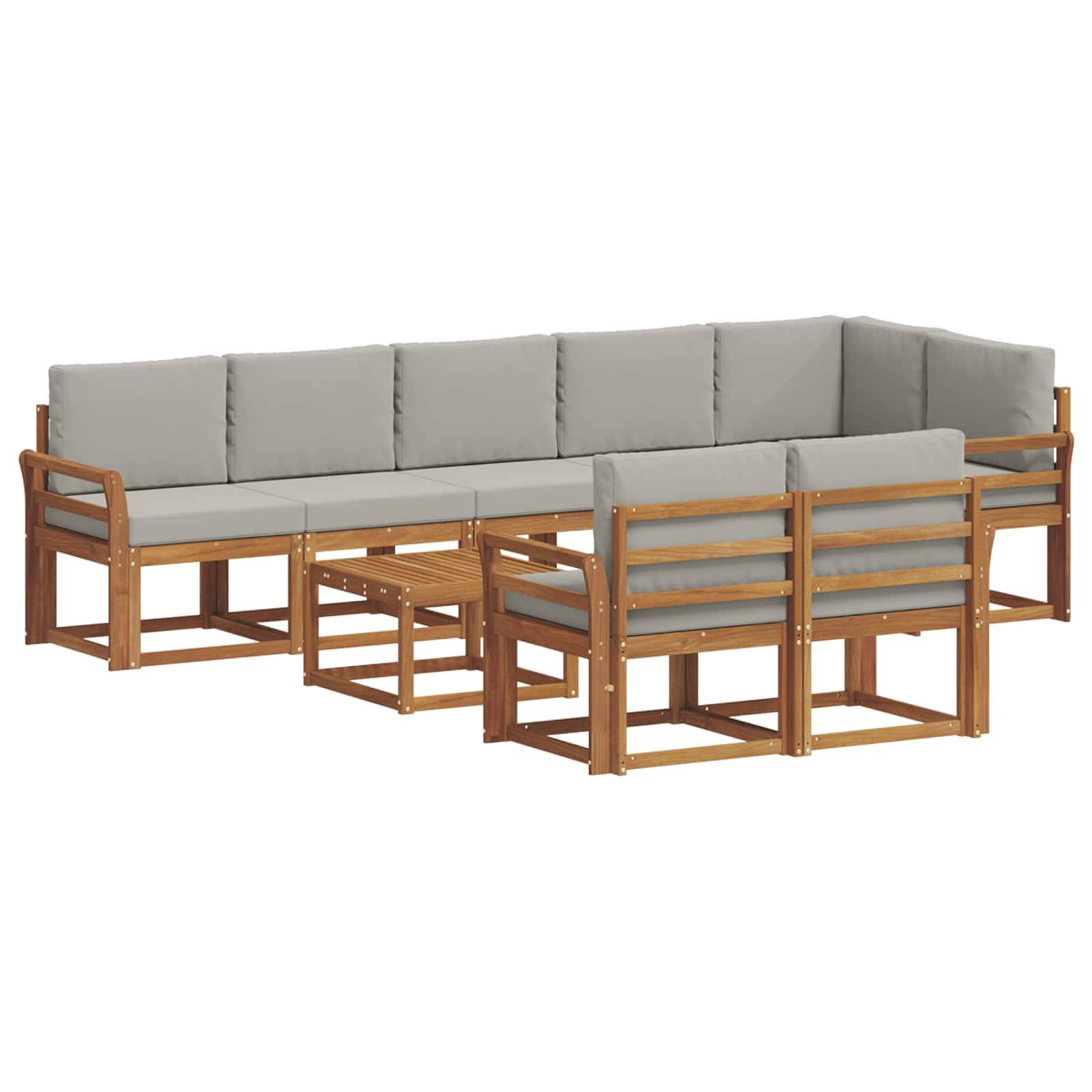 vidaXL Outdoor-Sofagarnitur mit Kissen 9 pcs Natürlich und Hellgrau