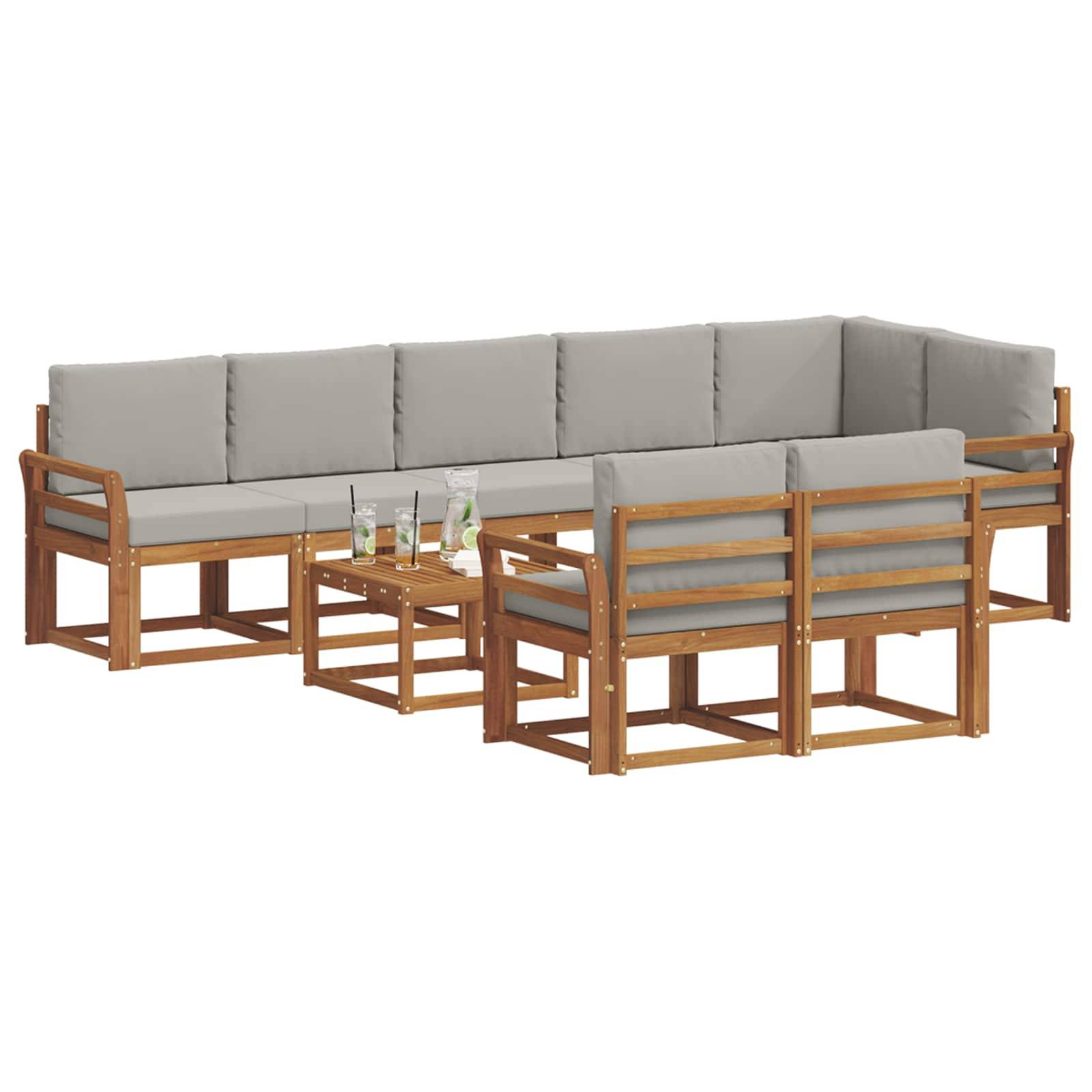 vidaXL Outdoor-Sofagarnitur mit Kissen 9 pcs Natürlich und Hellgrau