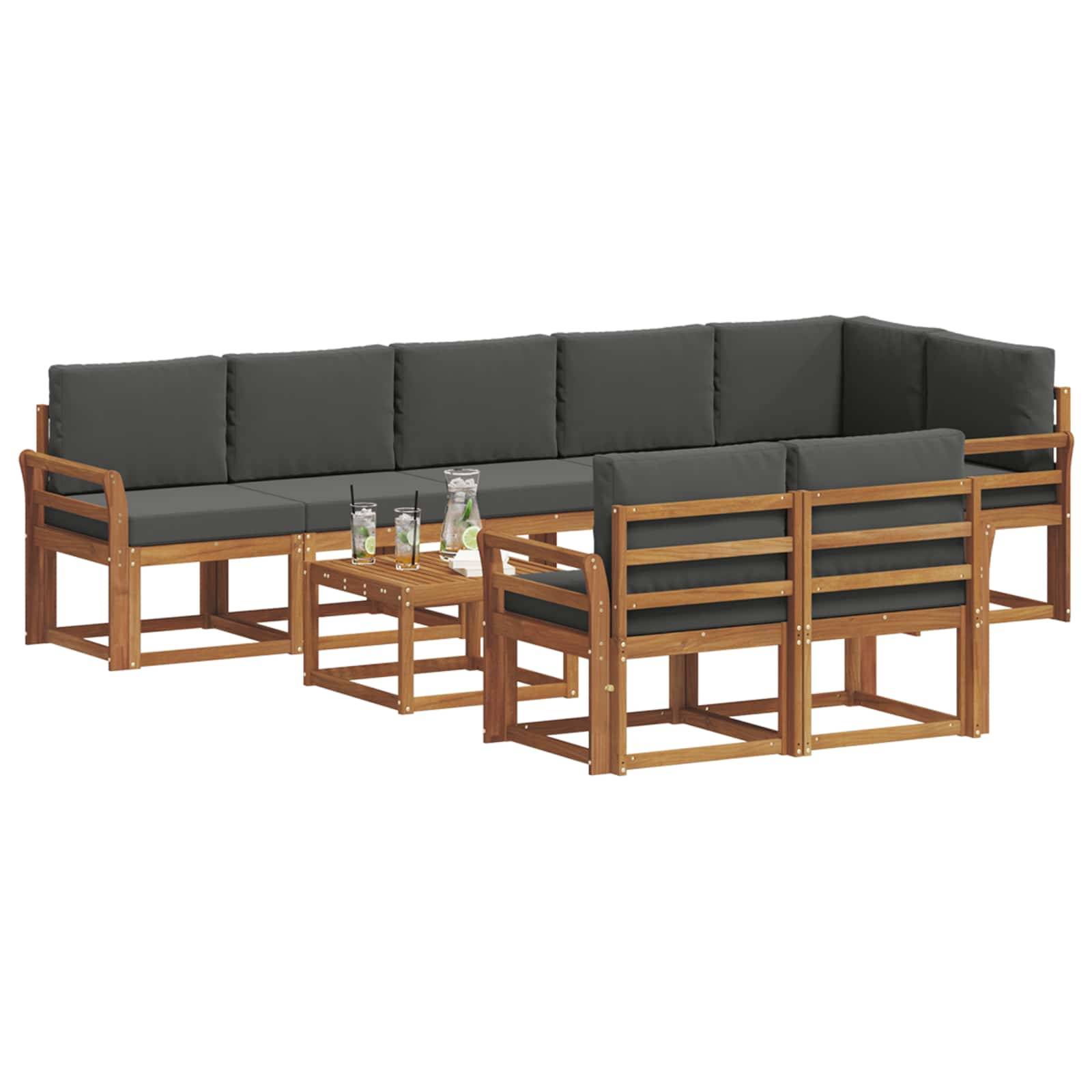 vidaXL Outdoor-Sofagarnitur mit Kissen 9 pcs Natur und Anthrazit
