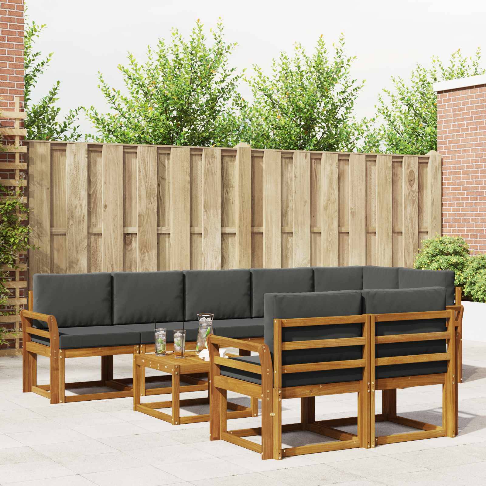 vidaXL Outdoor-Sofagarnitur mit Kissen 9 pcs Natur und Anthrazit