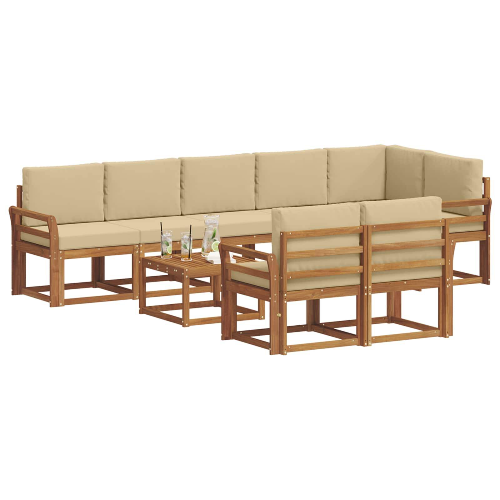 vidaXL Outdoor-Sofagarnitur mit Kissen 9 pcs Natur und Beige