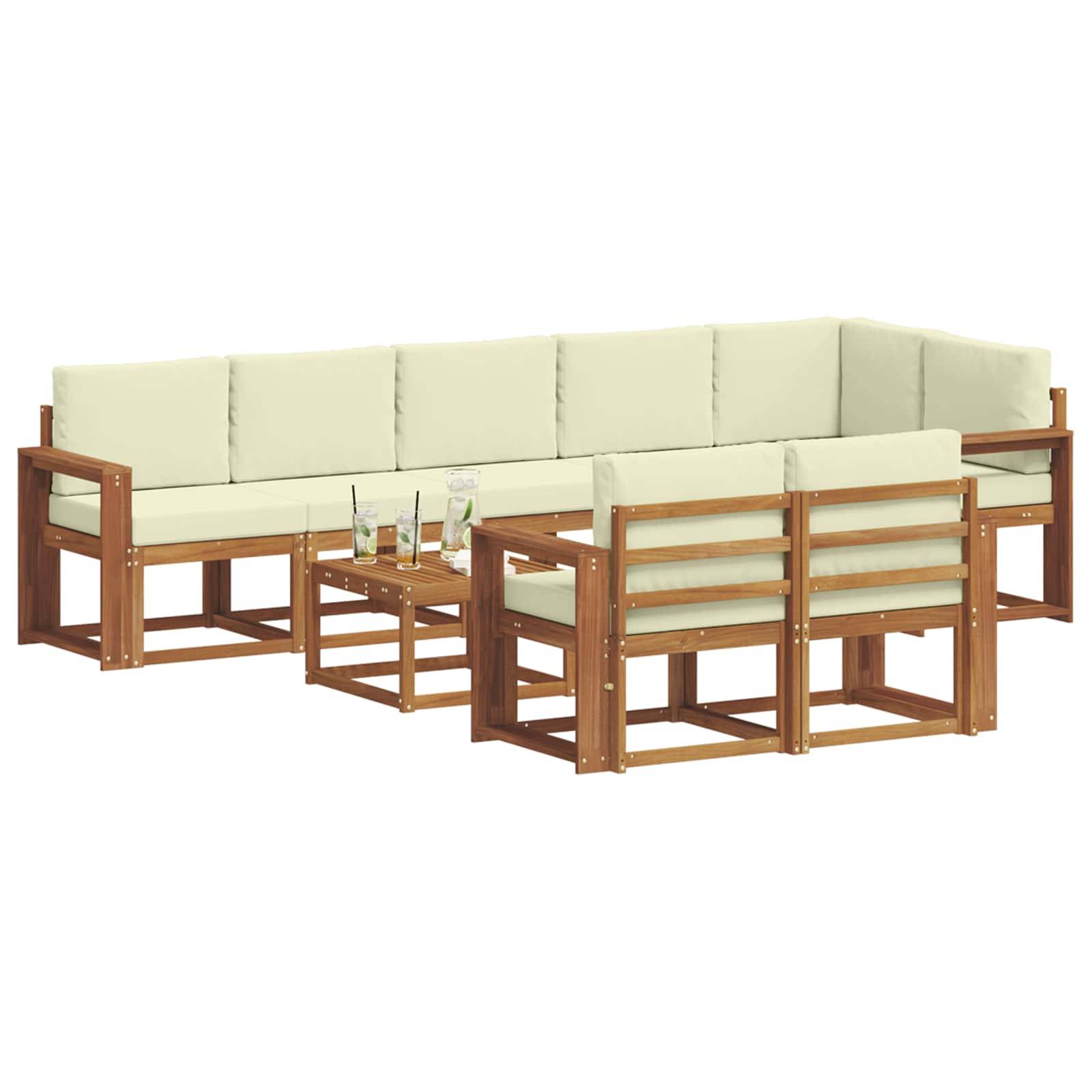 vidaXL Outdoor-Sofagarnitur mit Kissen 9 pcs Natur und Creme