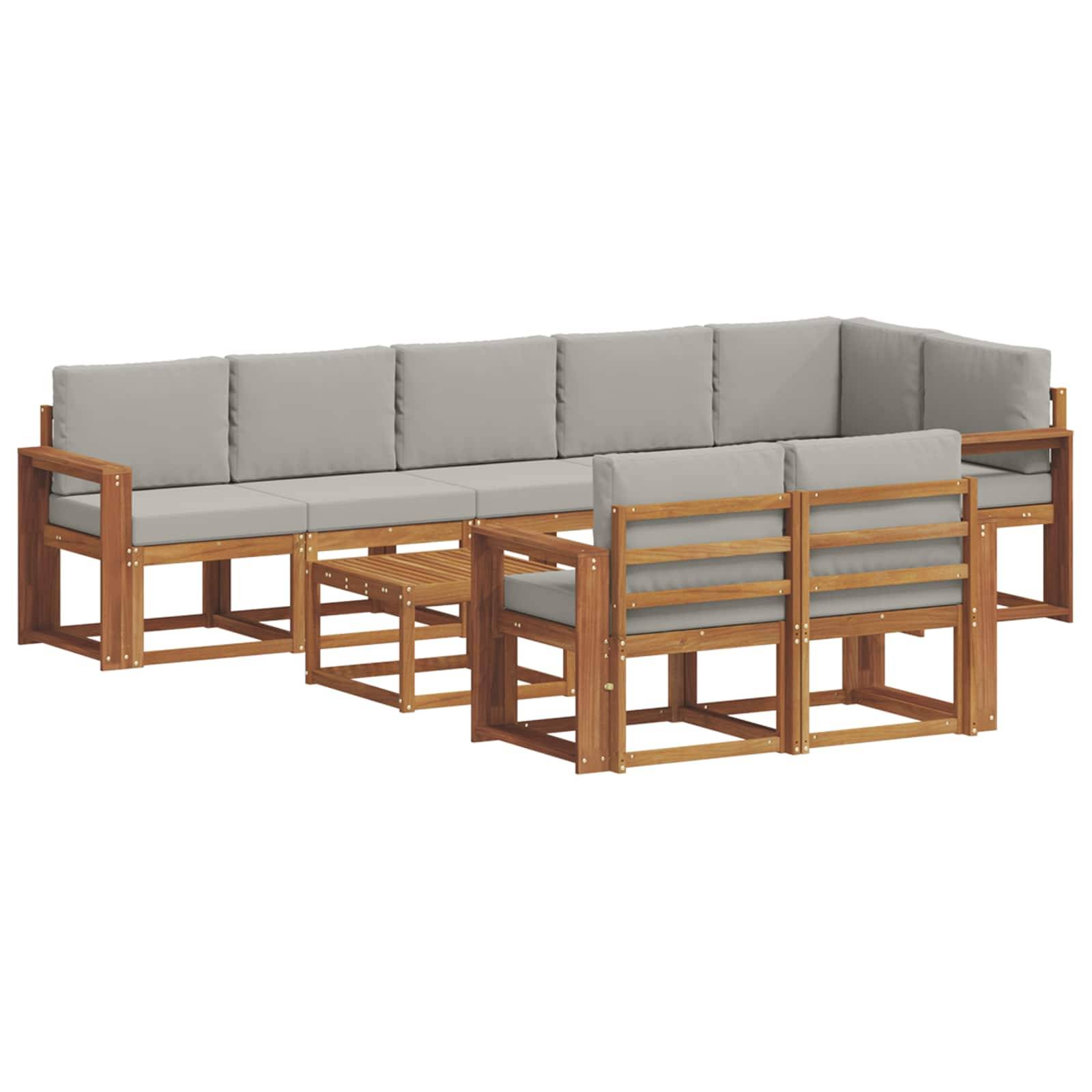 vidaXL Outdoor-Sofagarnitur mit Kissen 9 pcs Natürlich und Hellgrau