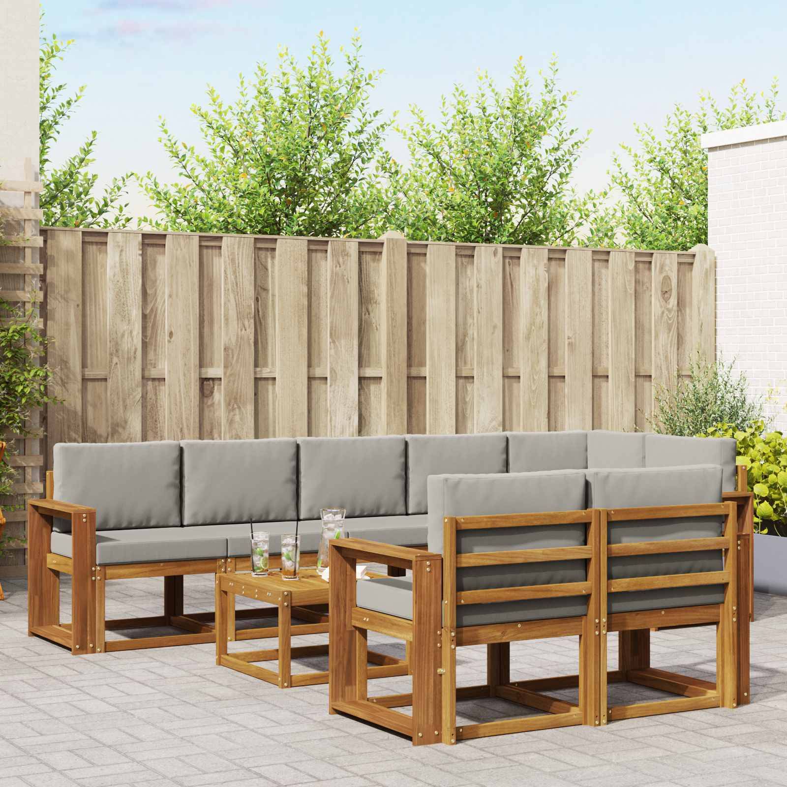 vidaXL Outdoor-Sofagarnitur mit Kissen 9 pcs Natürlich und Hellgrau