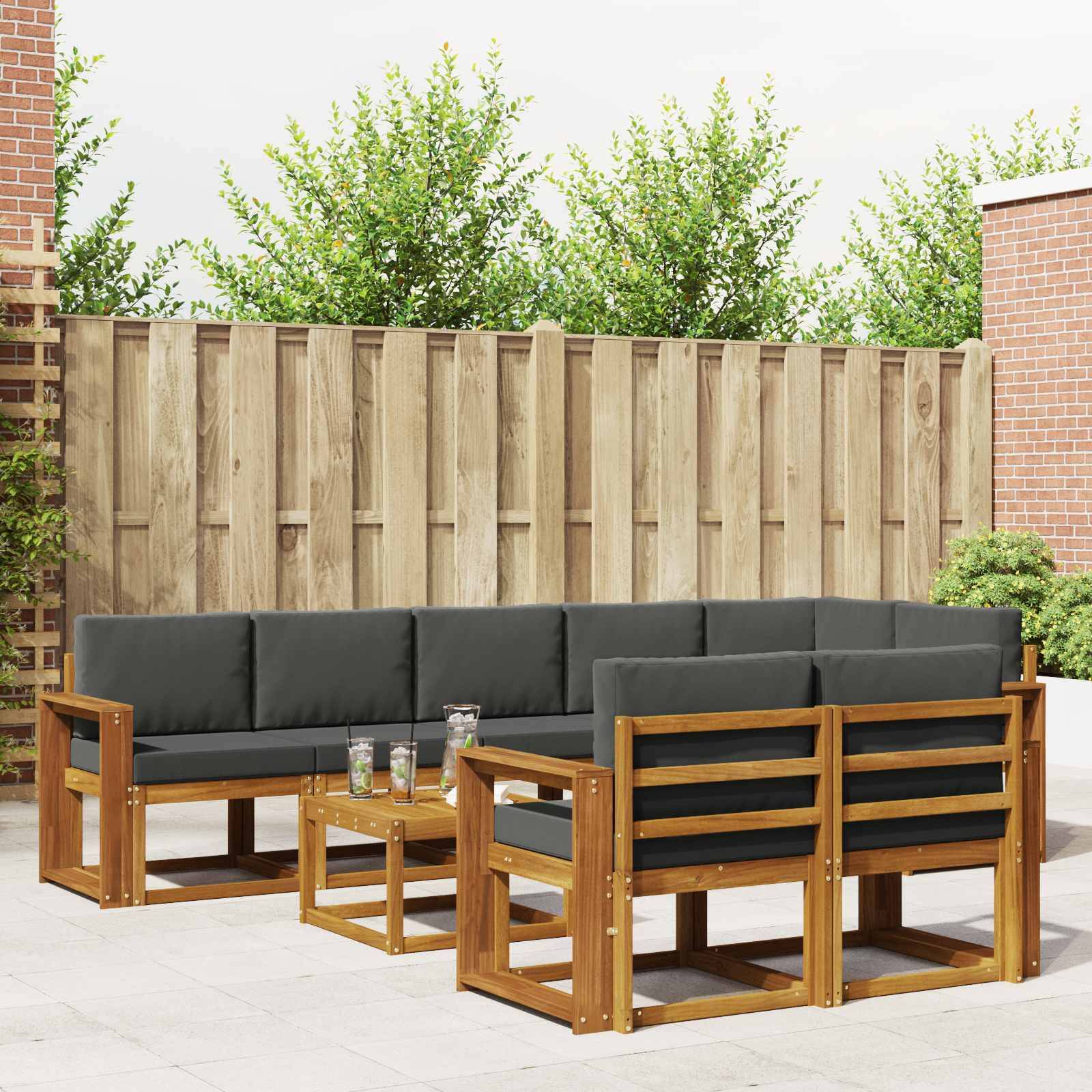 vidaXL Outdoor-Sofagarnitur mit Kissen 9 pcs Natur und Anthrazit