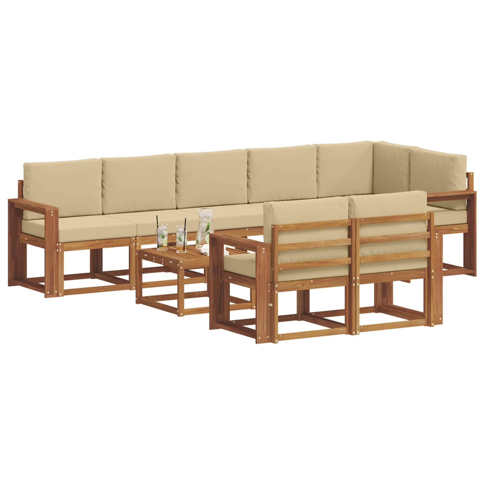 vidaXL Outdoor-Sofagarnitur mit Kissen 9 pcs Natur und Beige
