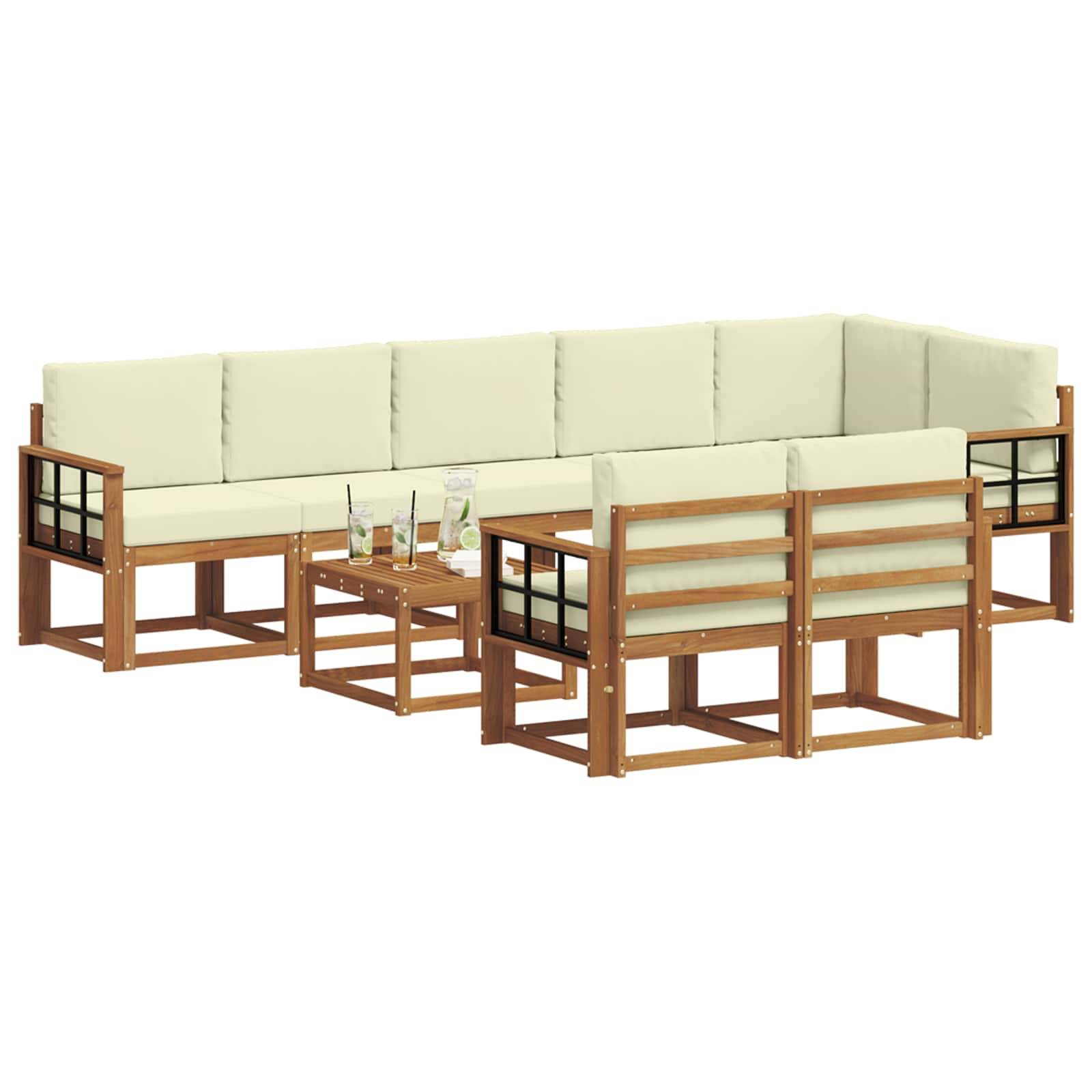 vidaXL Outdoor-Sofagarnitur mit Kissen 9 pcs Natur und Creme