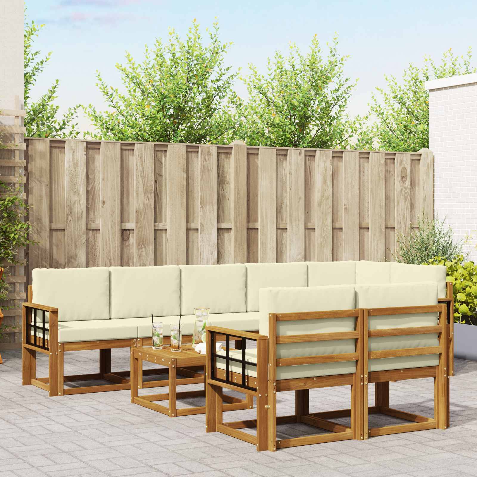 vidaXL Outdoor-Sofagarnitur mit Kissen 9 pcs Natur und Creme
