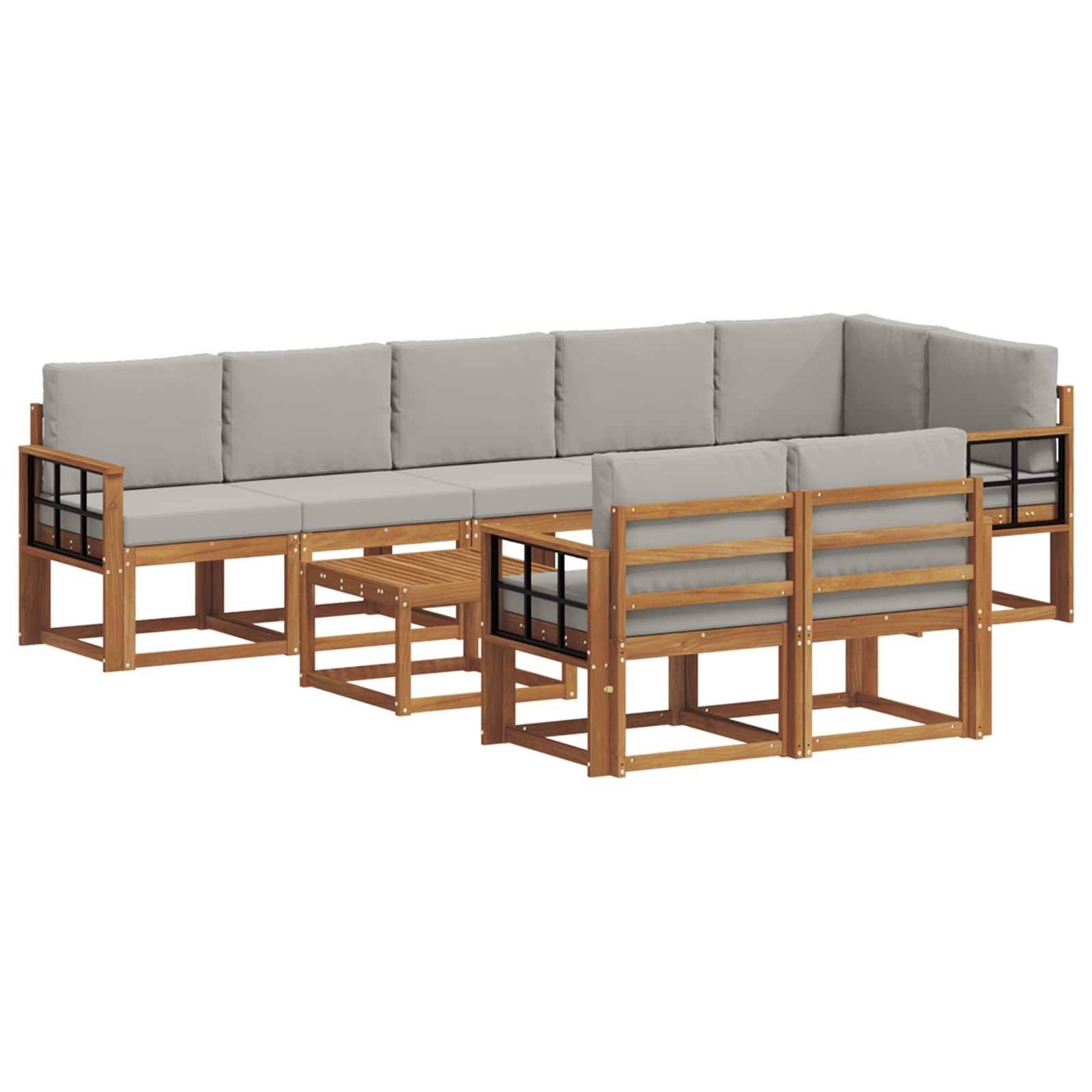 vidaXL Outdoor-Sofagarnitur mit Kissen 9 pcs Natürlich und Hellgrau