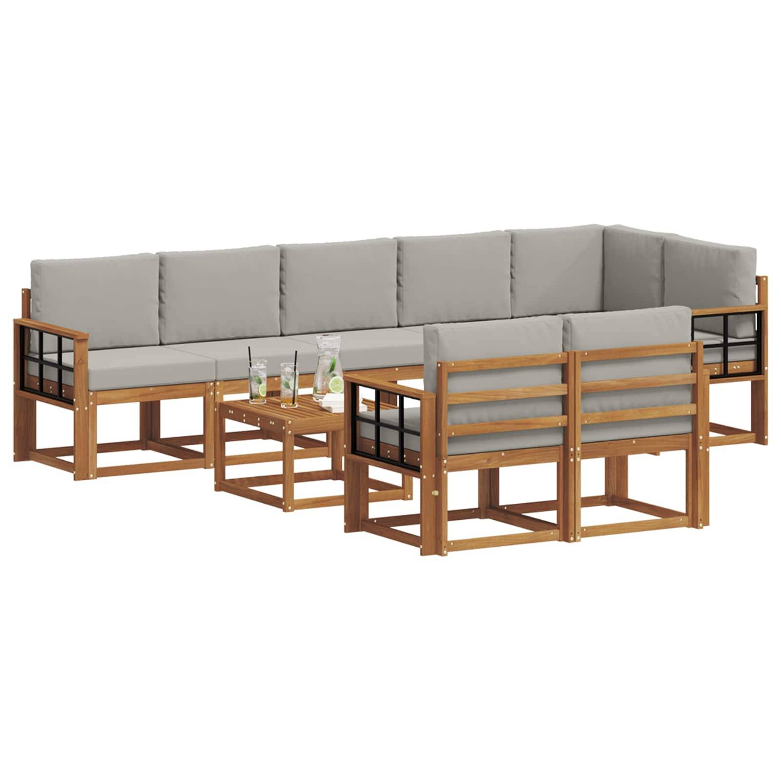 vidaXL Outdoor-Sofagarnitur mit Kissen 9 pcs Natürlich und Hellgrau