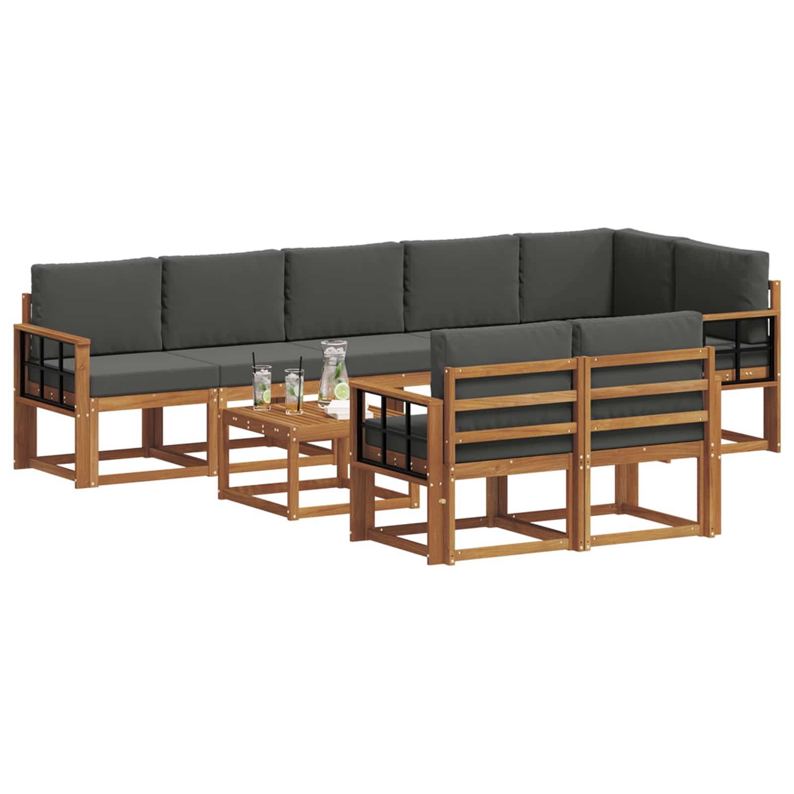 vidaXL Outdoor-Sofagarnitur mit Kissen 9 pcs Natur und Anthrazit