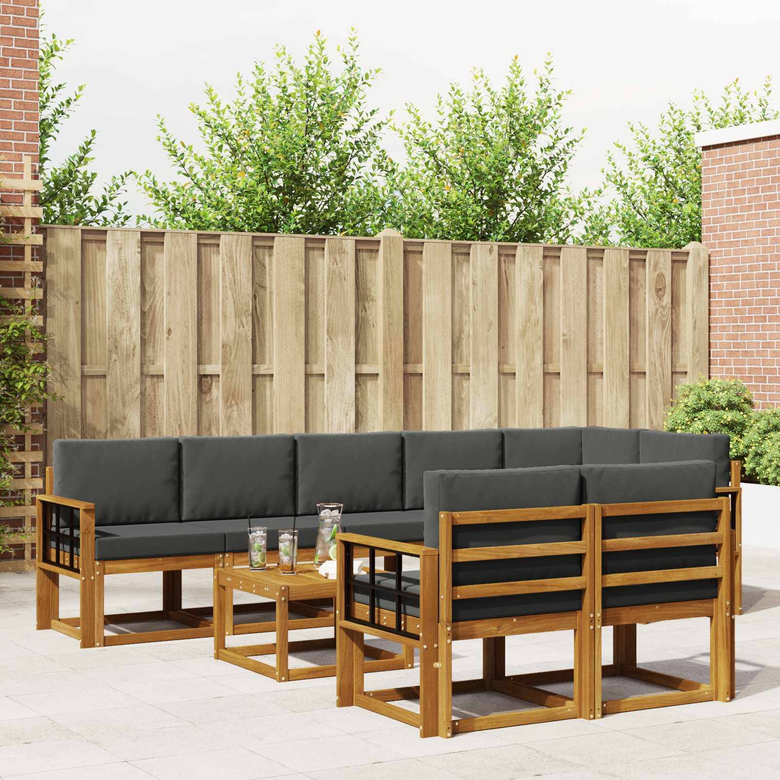 vidaXL Outdoor-Sofagarnitur mit Kissen 9 pcs Natur und Anthrazit