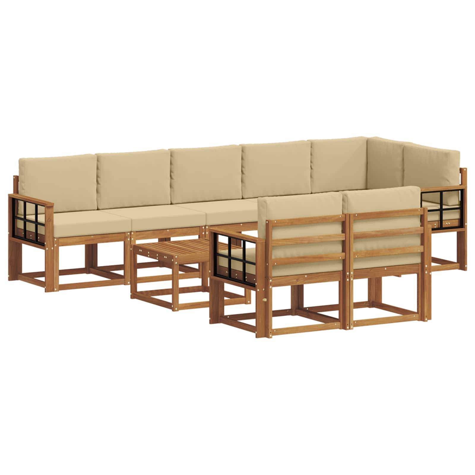 vidaXL Outdoor-Sofagarnitur mit Kissen 9 pcs Natur und Beige