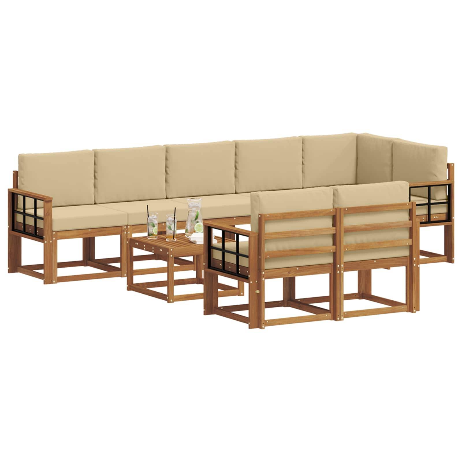 vidaXL Outdoor-Sofagarnitur mit Kissen 9 pcs Natur und Beige