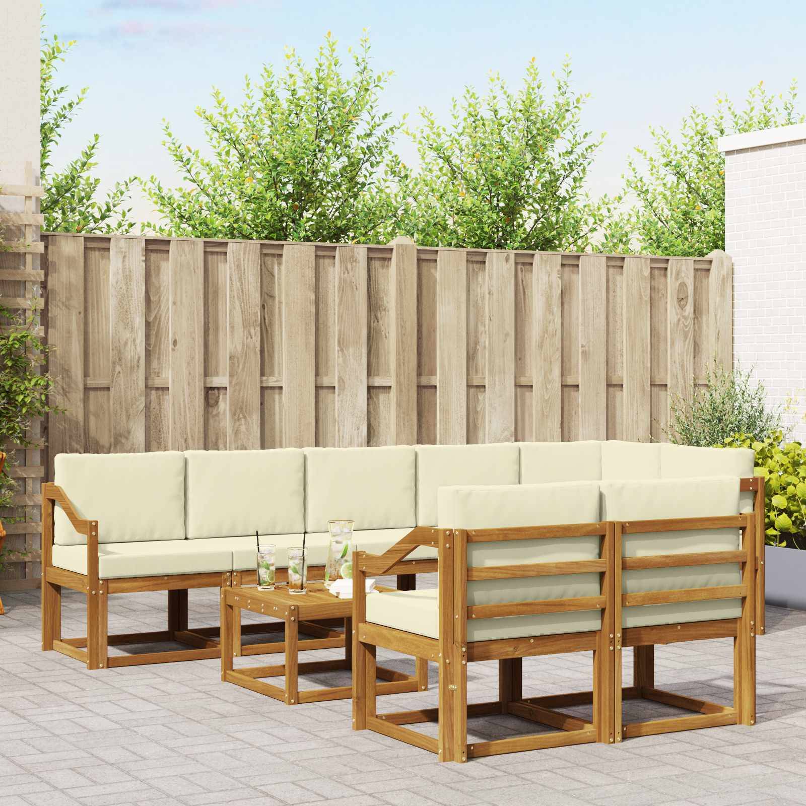 vidaXL Outdoor-Sofagarnitur mit Kissen 9 pcs Natur und Creme