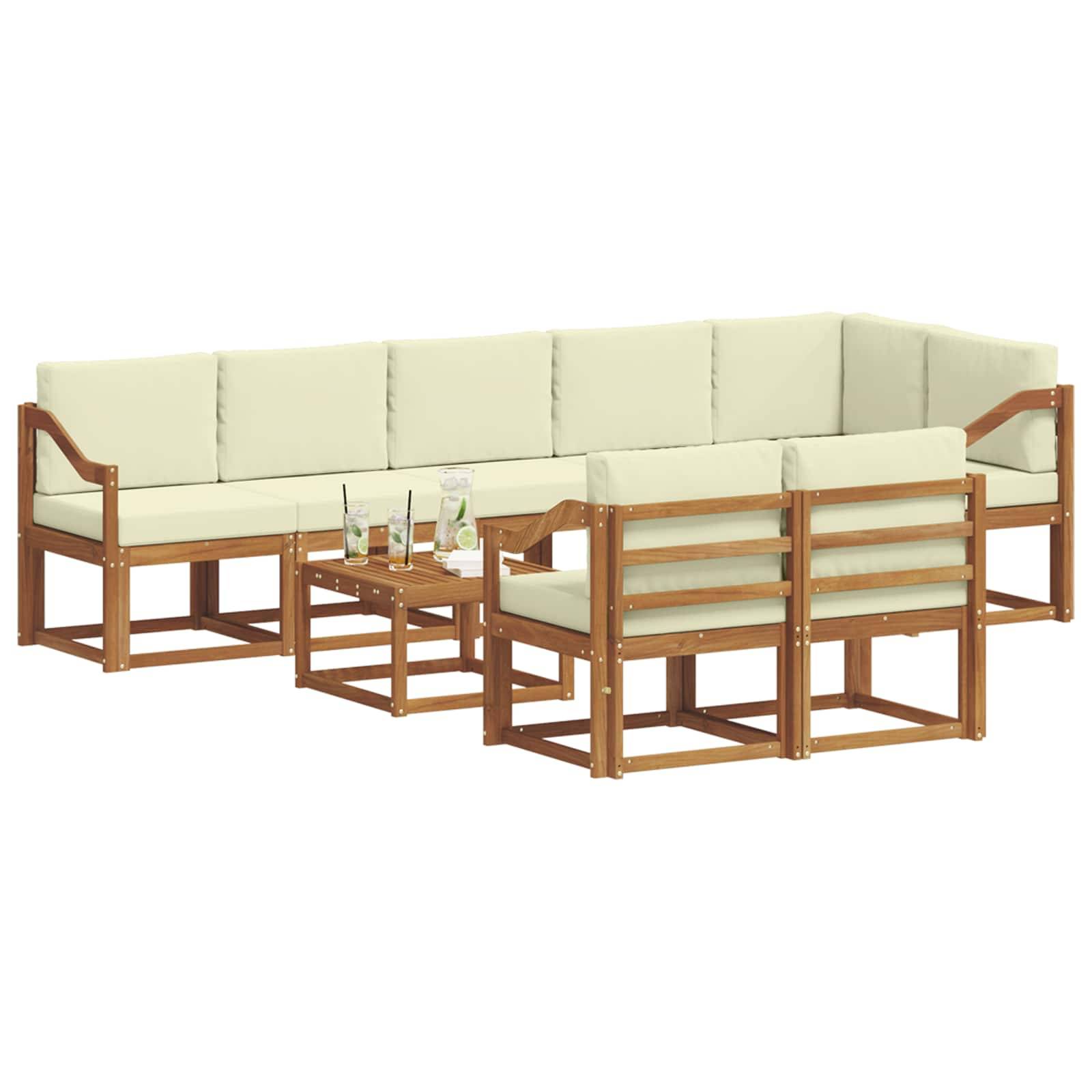 vidaXL Outdoor-Sofagarnitur mit Kissen 9 pcs Natur und Creme