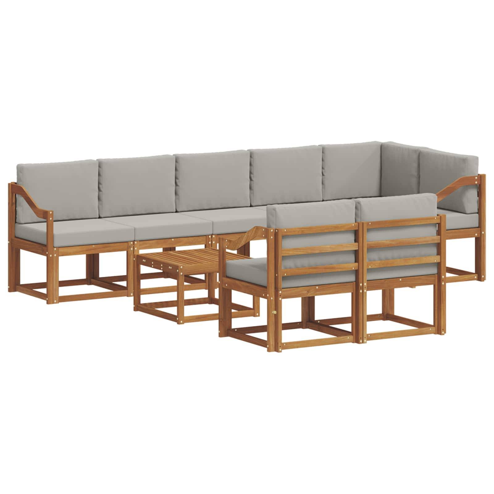 vidaXL Outdoor-Sofagarnitur mit Kissen 9 pcs Natürlich und Hellgrau