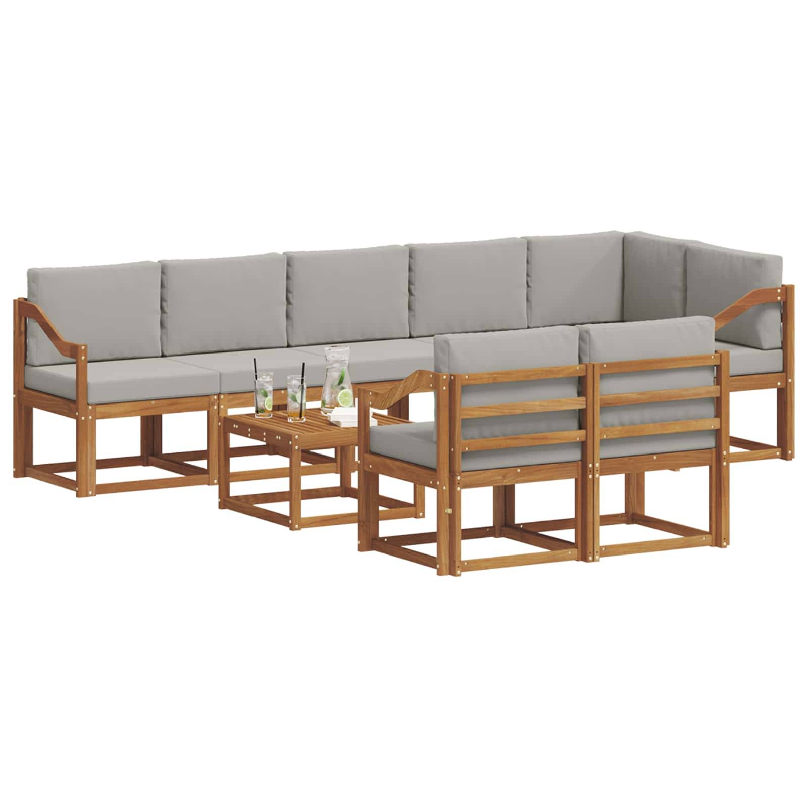 vidaXL Outdoor-Sofagarnitur mit Kissen 9 pcs Natürlich und Hellgrau