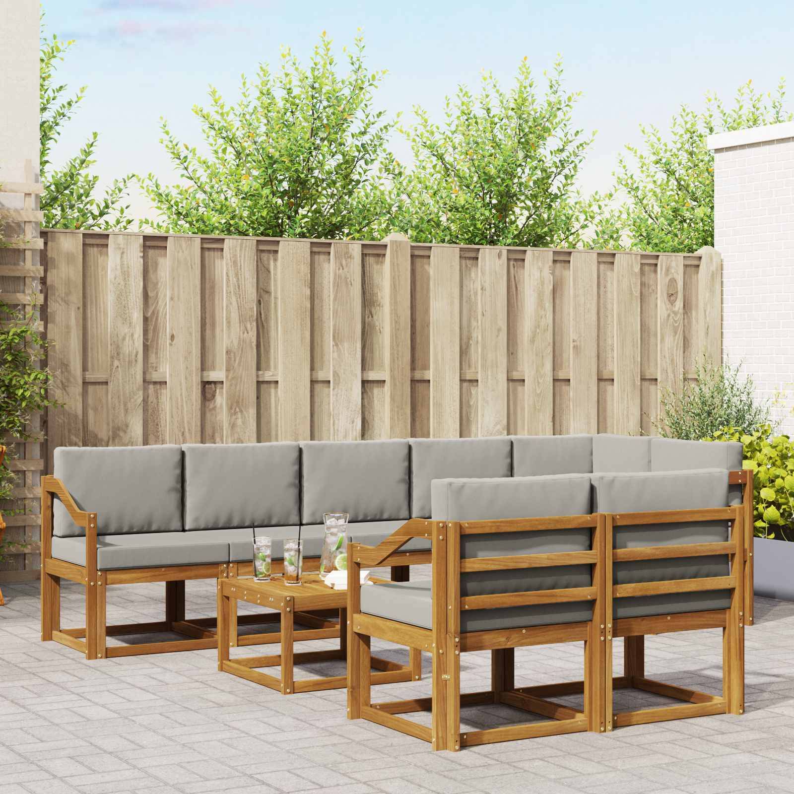 vidaXL Outdoor-Sofagarnitur mit Kissen 9 pcs Natürlich und Hellgrau