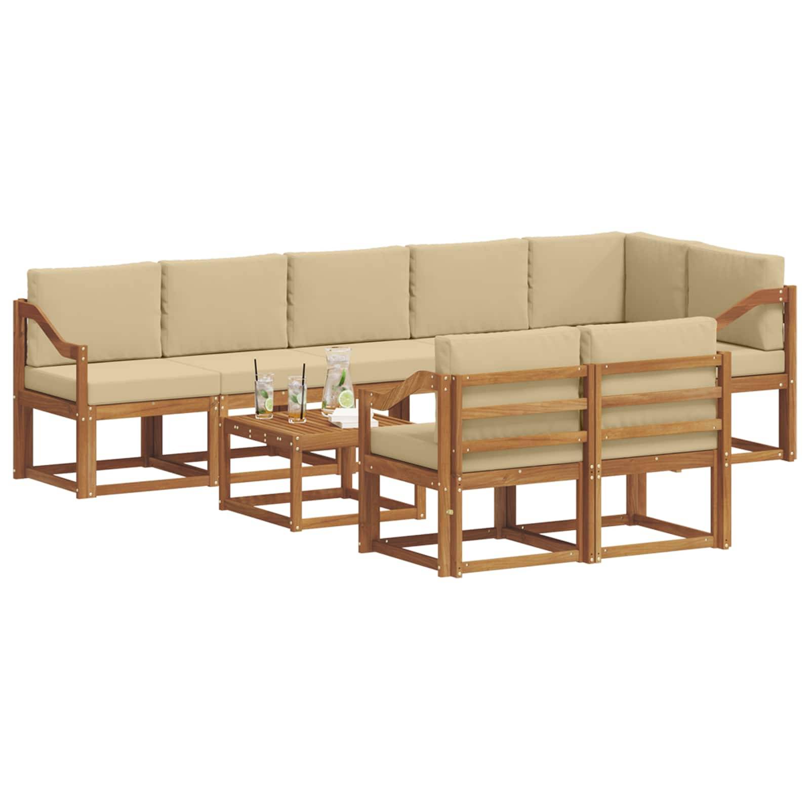 vidaXL Outdoor-Sofagarnitur mit Kissen 9 pcs Natur und Beige