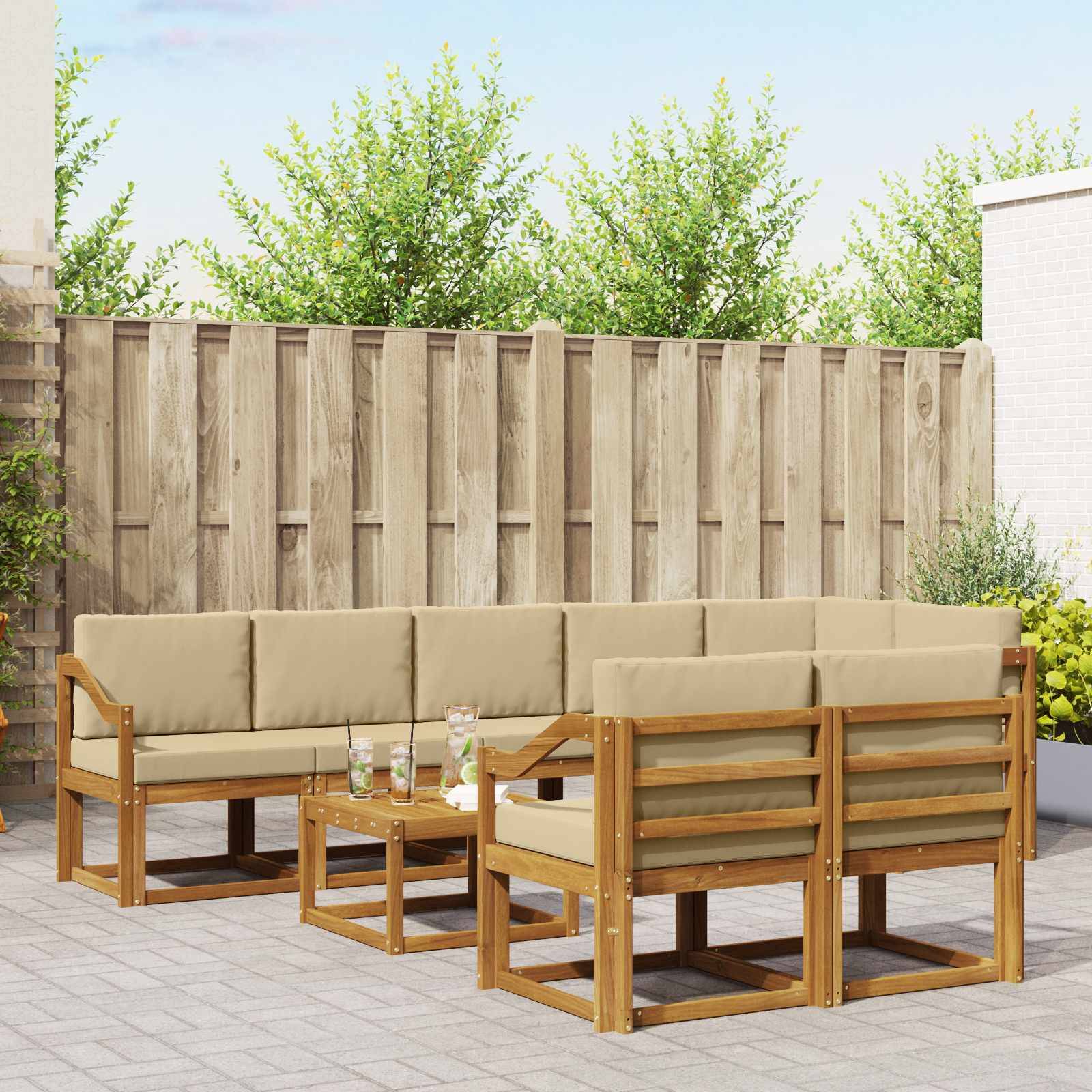 vidaXL Outdoor-Sofagarnitur mit Kissen 9 pcs Natur und Beige