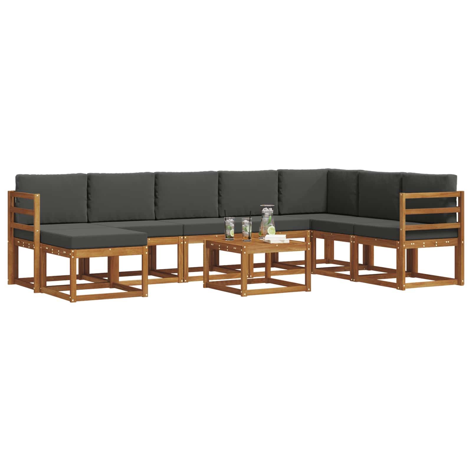 vidaXL Outdoor-Sofagarnitur mit Kissen 9 pcs Natur und Anthrazit