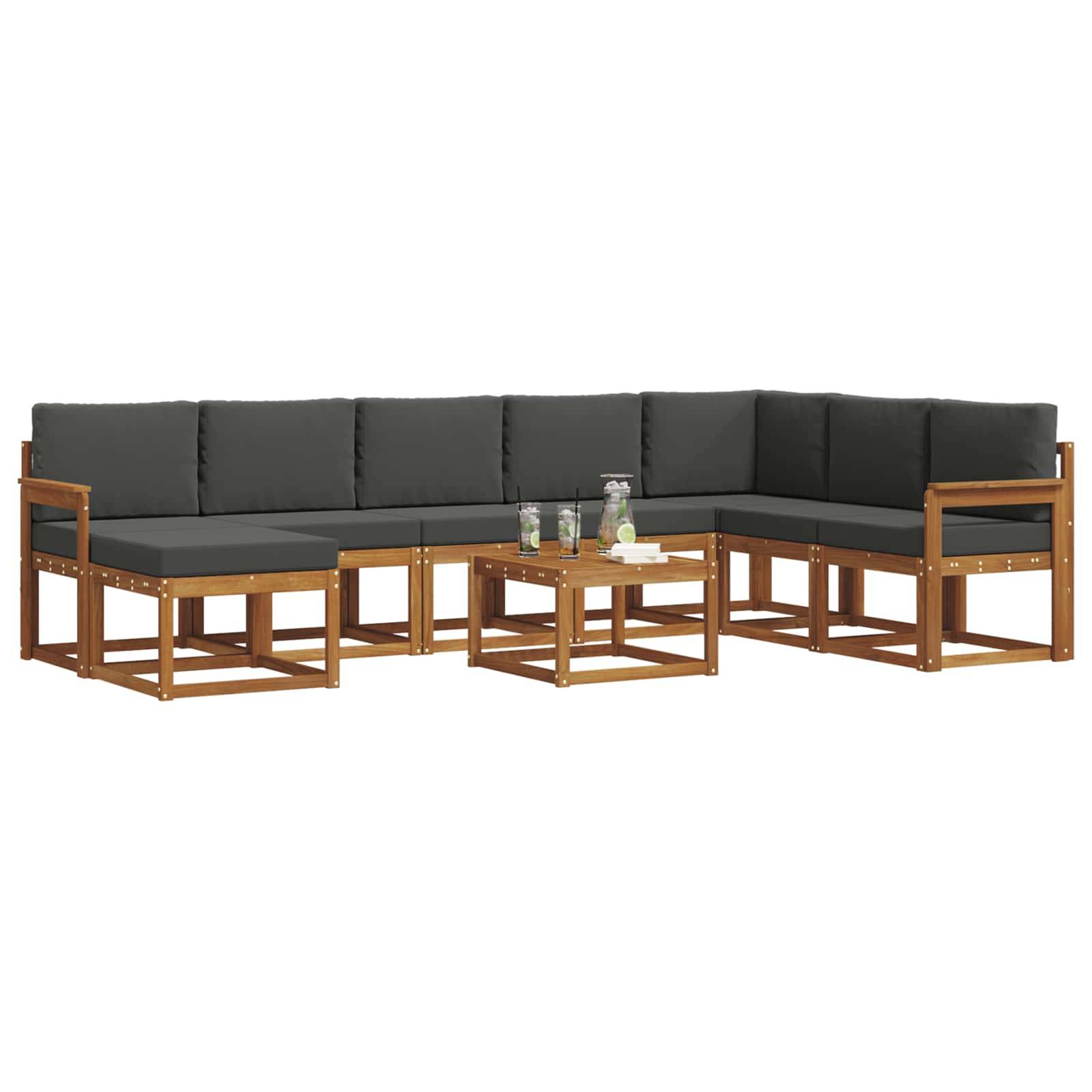 vidaXL Outdoor-Sofagarnitur mit Kissen 9 pcs Natur und Anthrazit