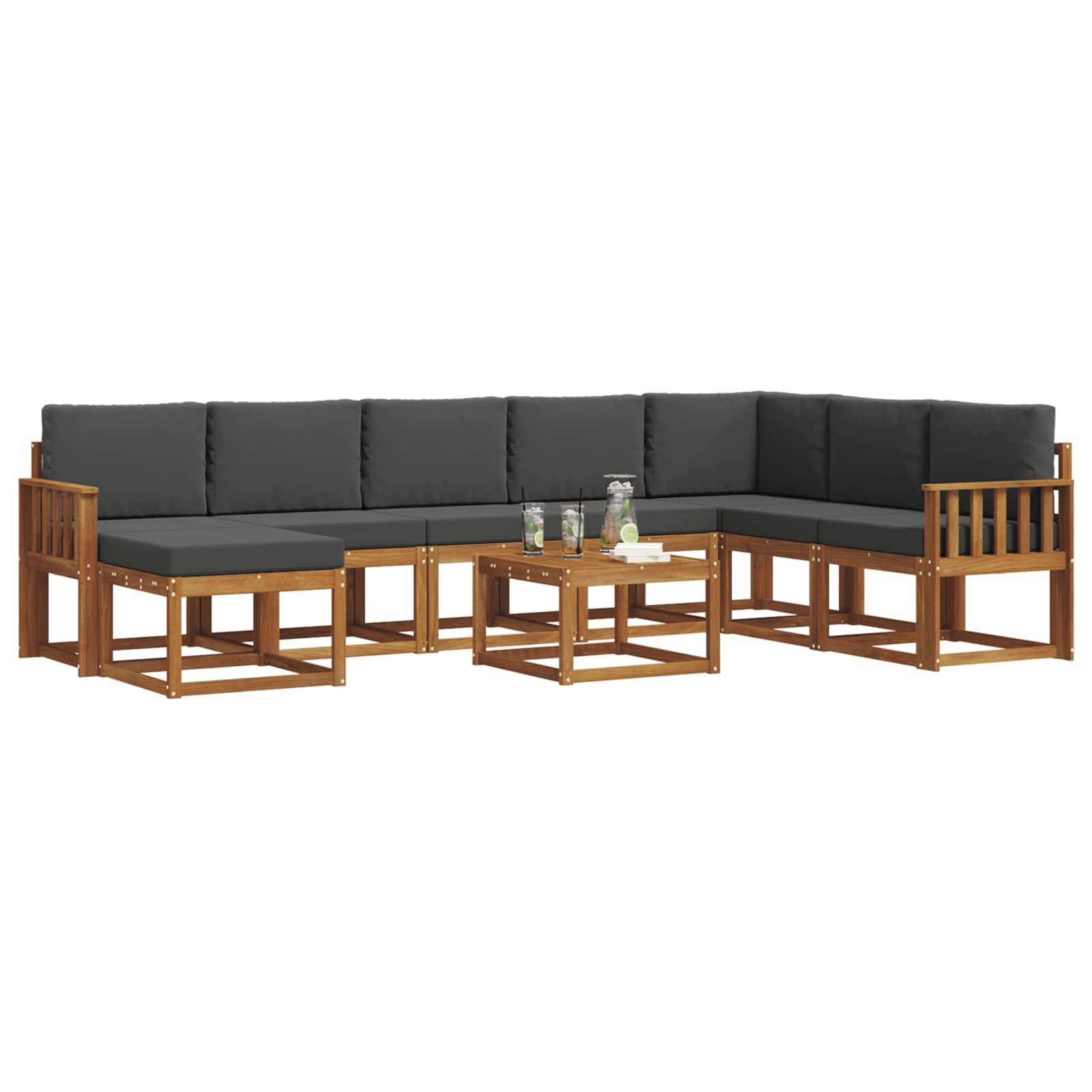 vidaXL Outdoor-Sofagarnitur mit Kissen 9 pcs Natur und Anthrazit