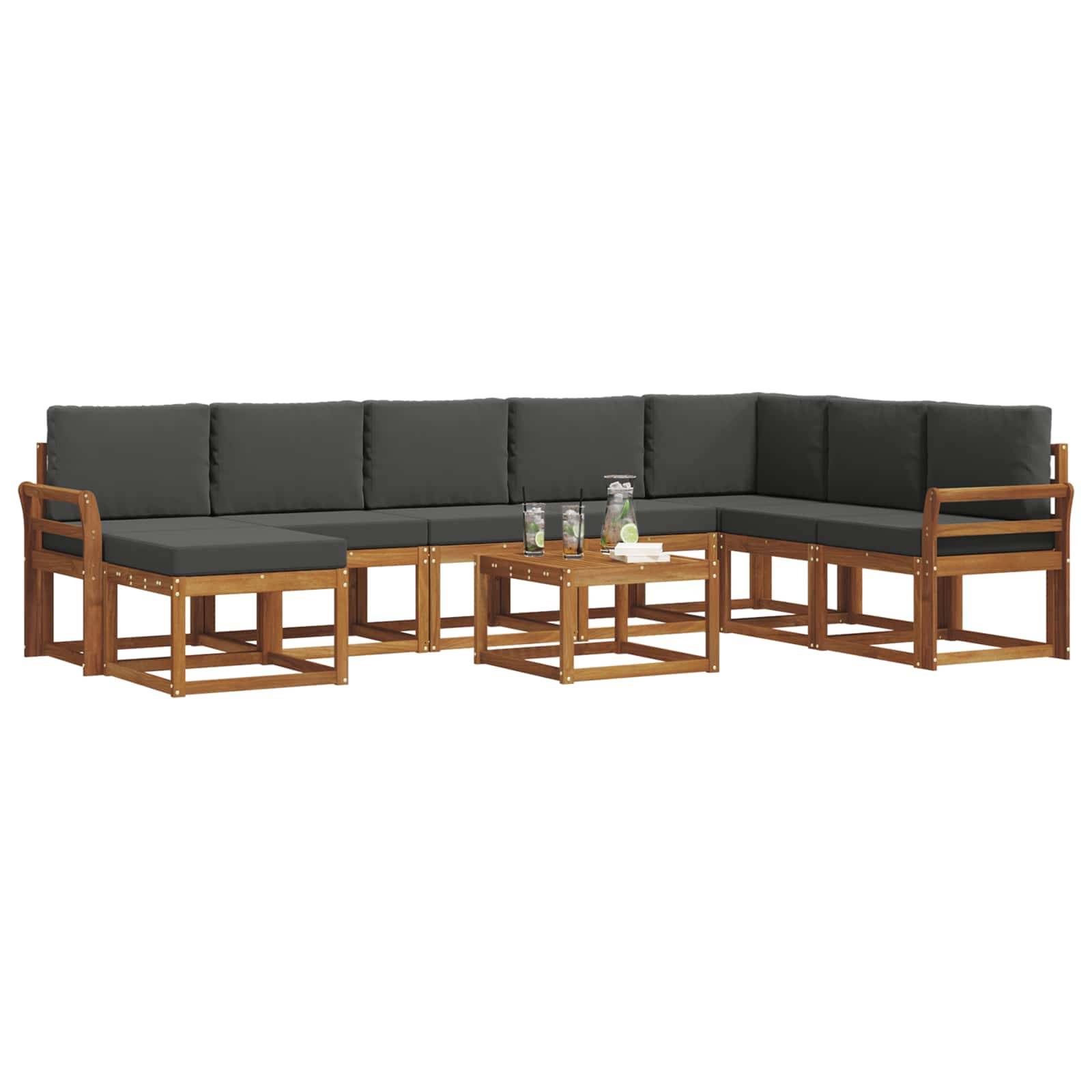 vidaXL Outdoor-Sofagarnitur mit Kissen 9 pcs Natur und Anthrazit