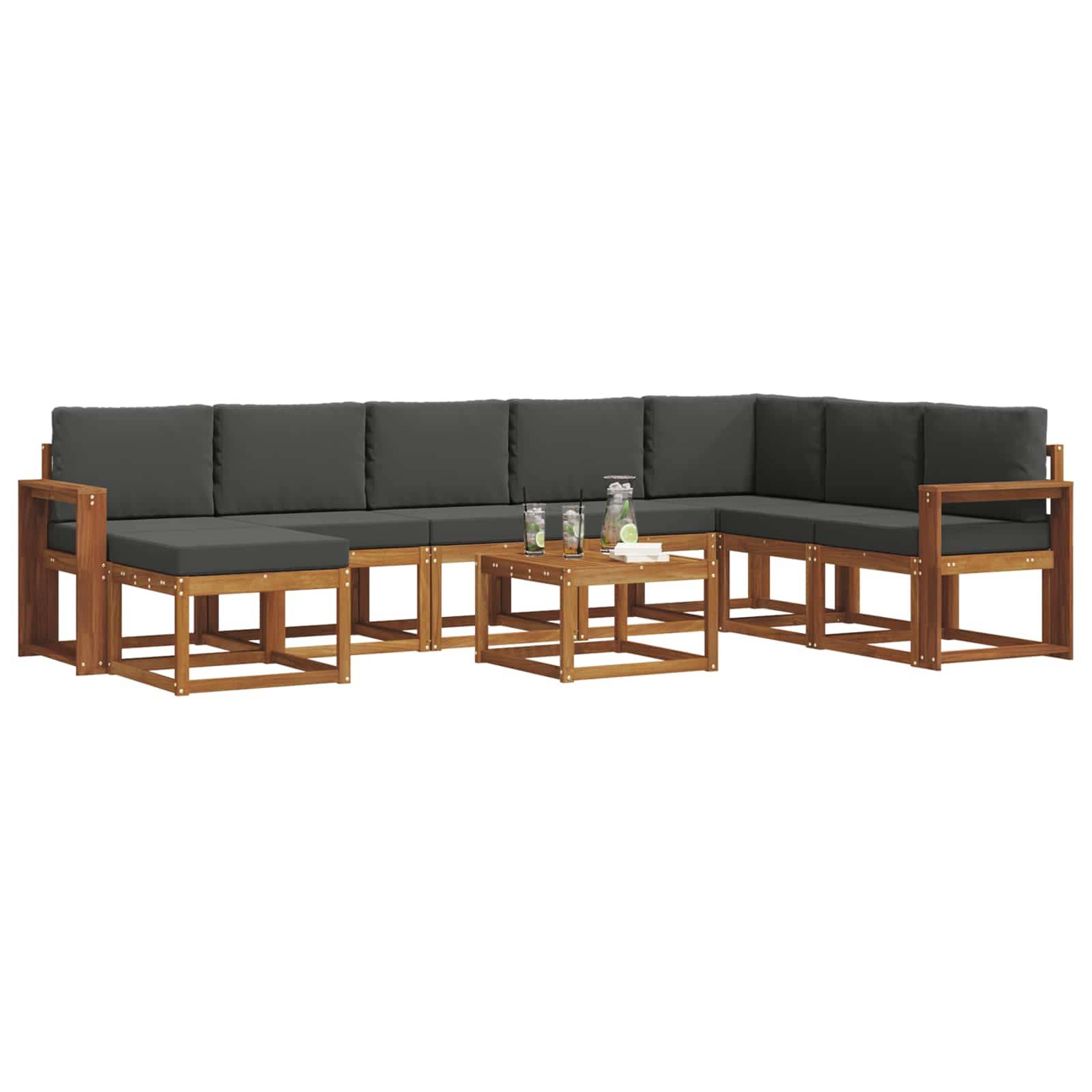 vidaXL Outdoor-Sofagarnitur mit Kissen 9 pcs Natur und Anthrazit