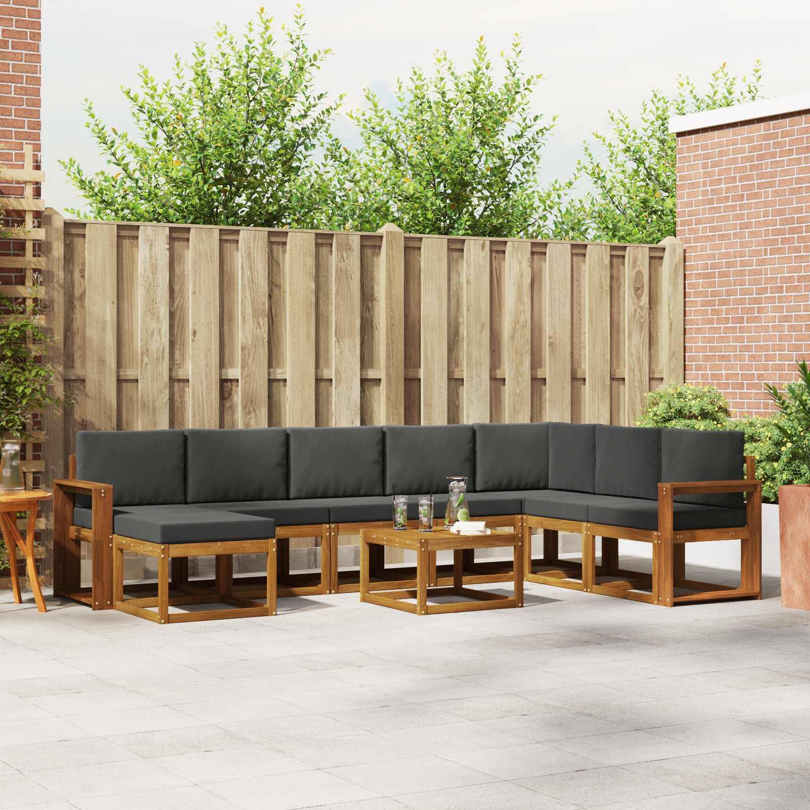 vidaXL Outdoor-Sofagarnitur mit Kissen 9 pcs Natur und Anthrazit