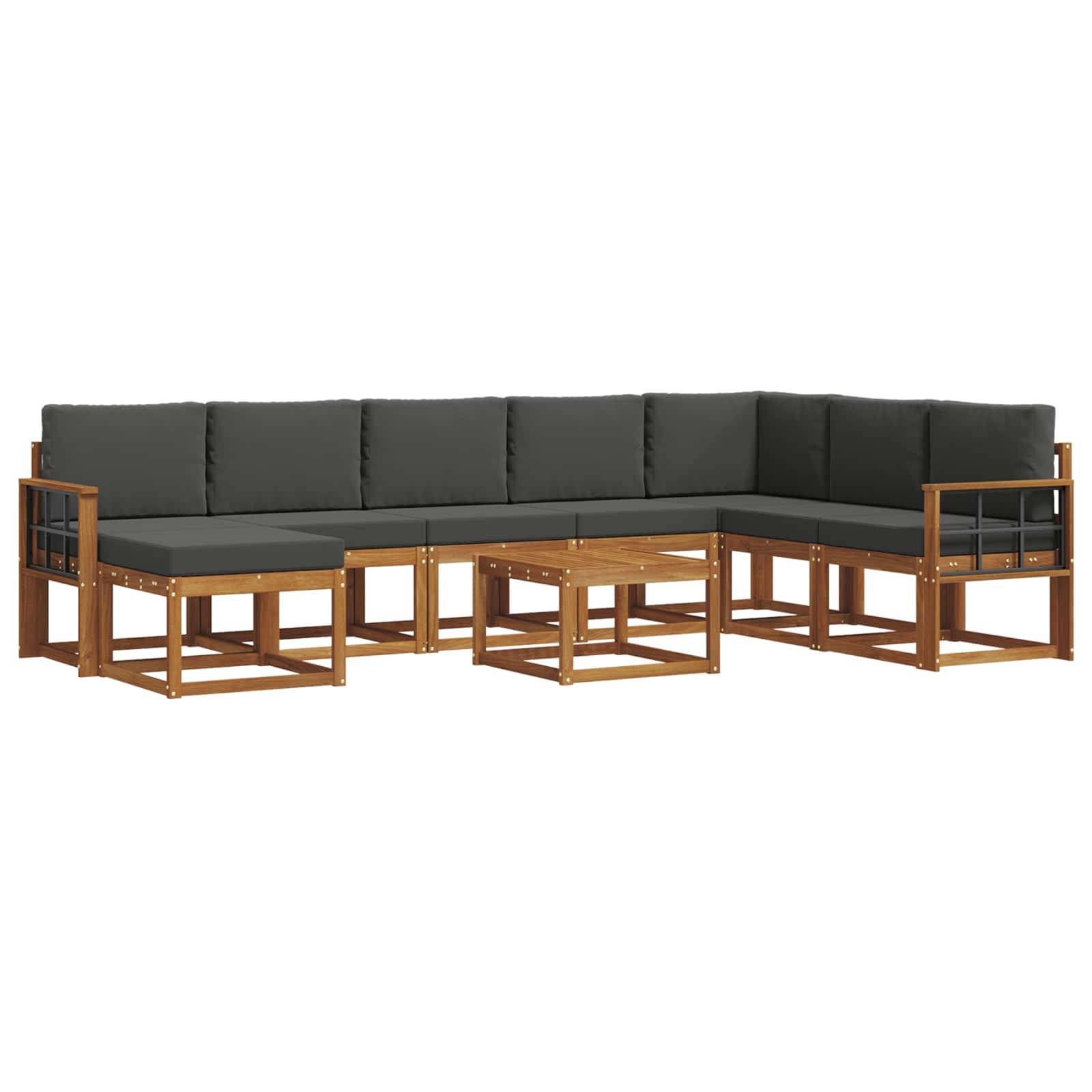 vidaXL Outdoor-Sofagarnitur mit Kissen 9 pcs Natur und Anthrazit