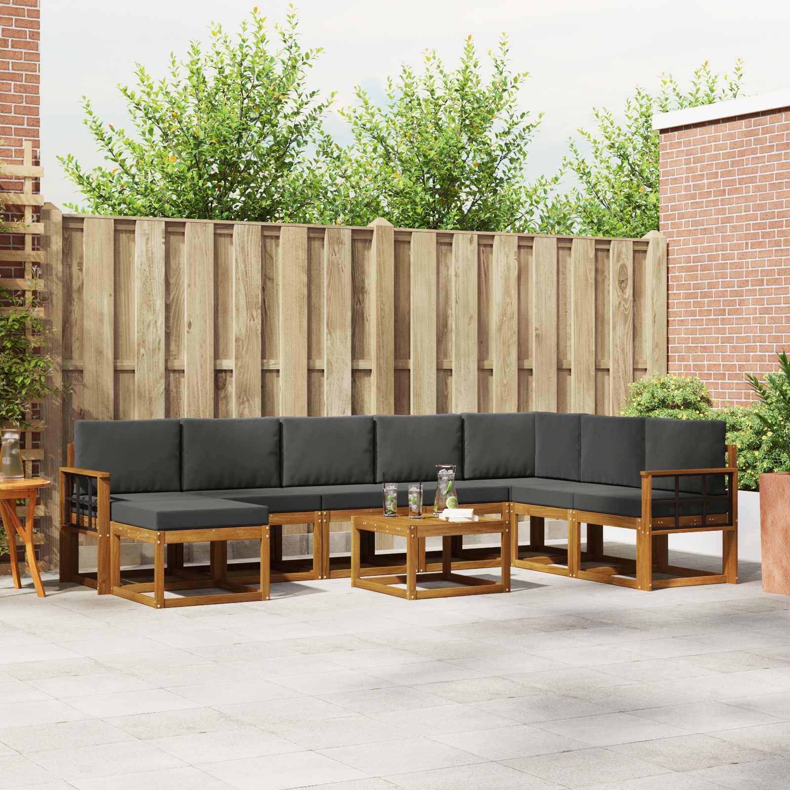vidaXL Outdoor-Sofagarnitur mit Kissen 9 pcs Natur und Anthrazit