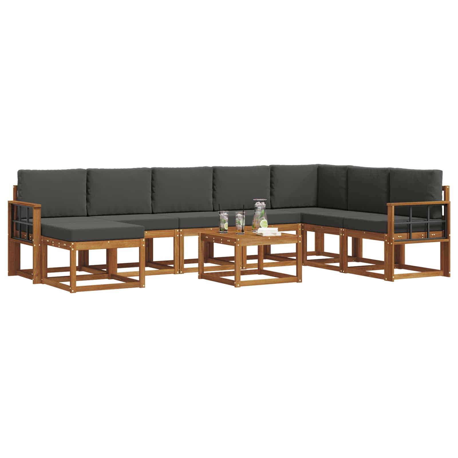 vidaXL Outdoor-Sofagarnitur mit Kissen 9 pcs Natur und Anthrazit