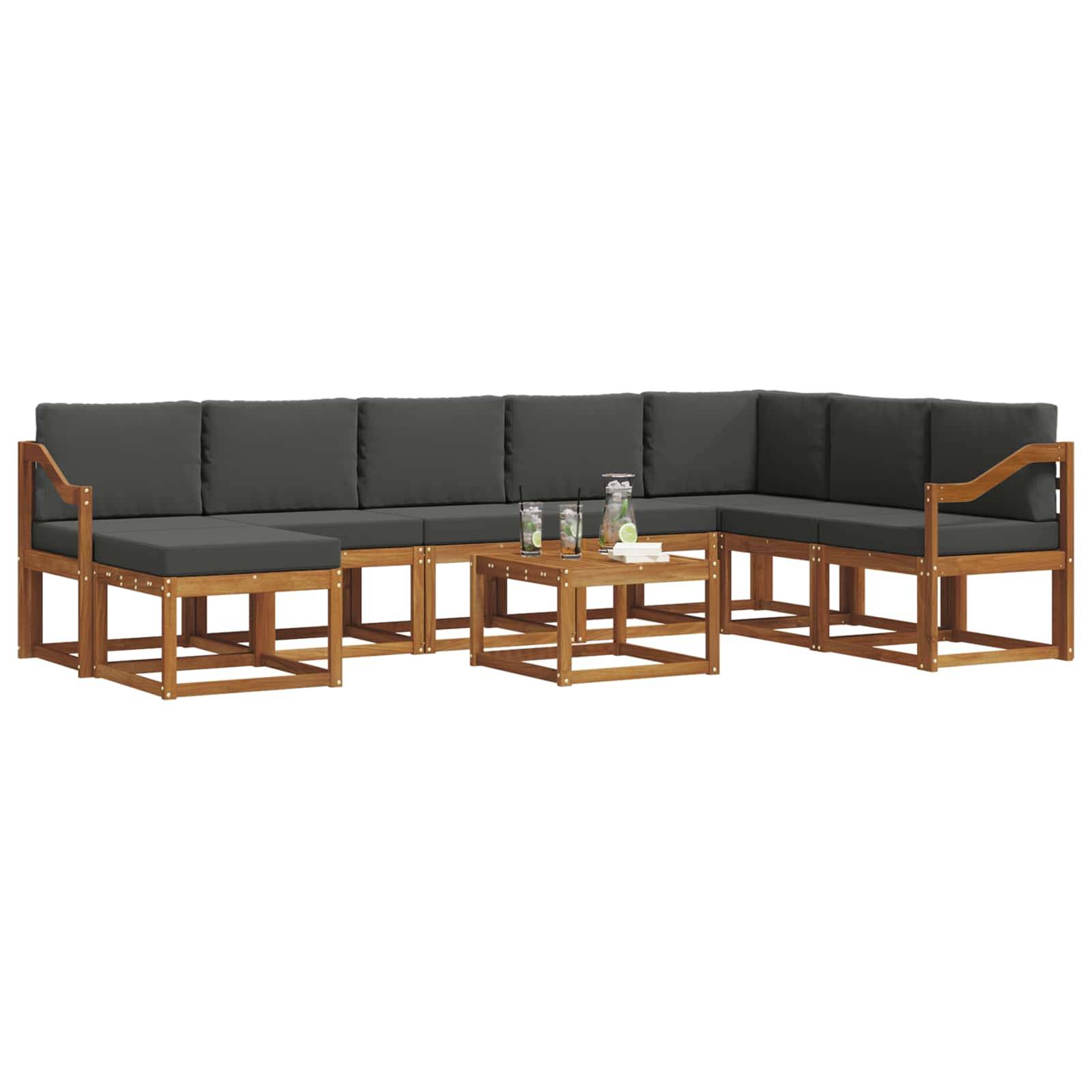 vidaXL Outdoor-Sofagarnitur mit Kissen 9 pcs Natur und Anthrazit