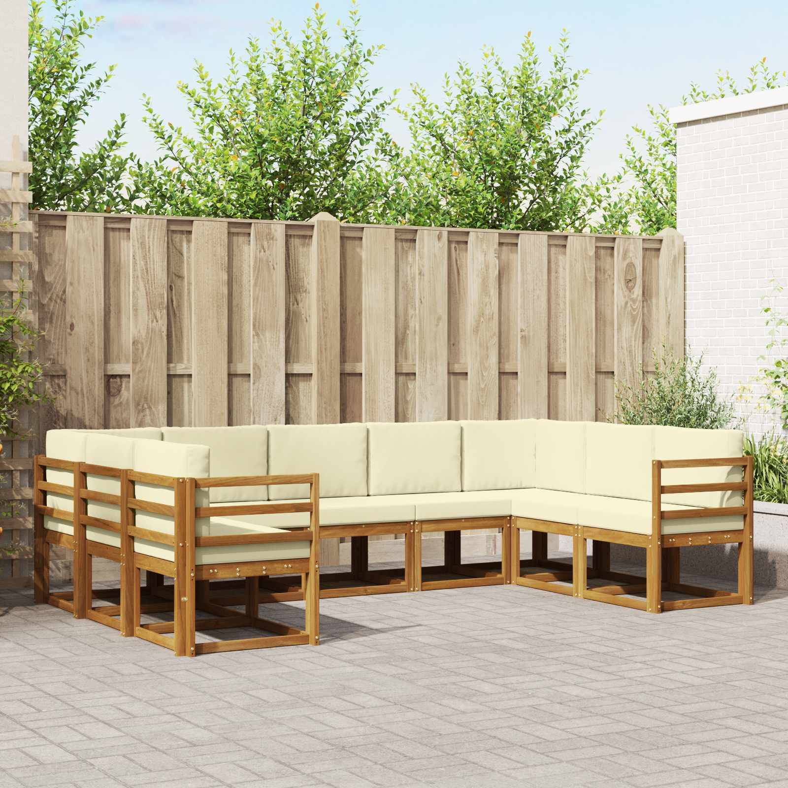 vidaXL Outdoor-Sofagarnitur mit Kissen 9 pcs Natur und Creme