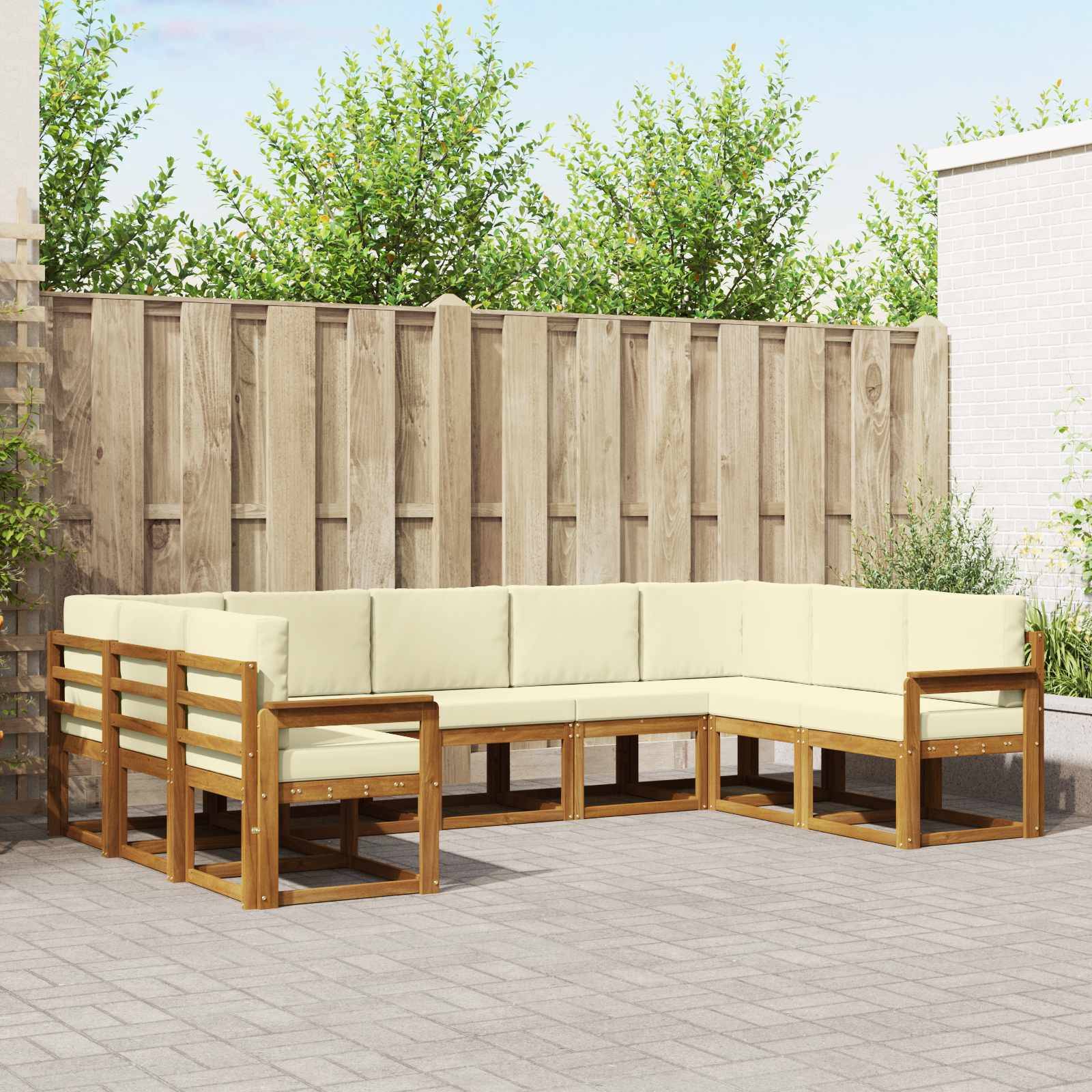 vidaXL Outdoor-Sofagarnitur mit Kissen 9 pcs Natur und Creme