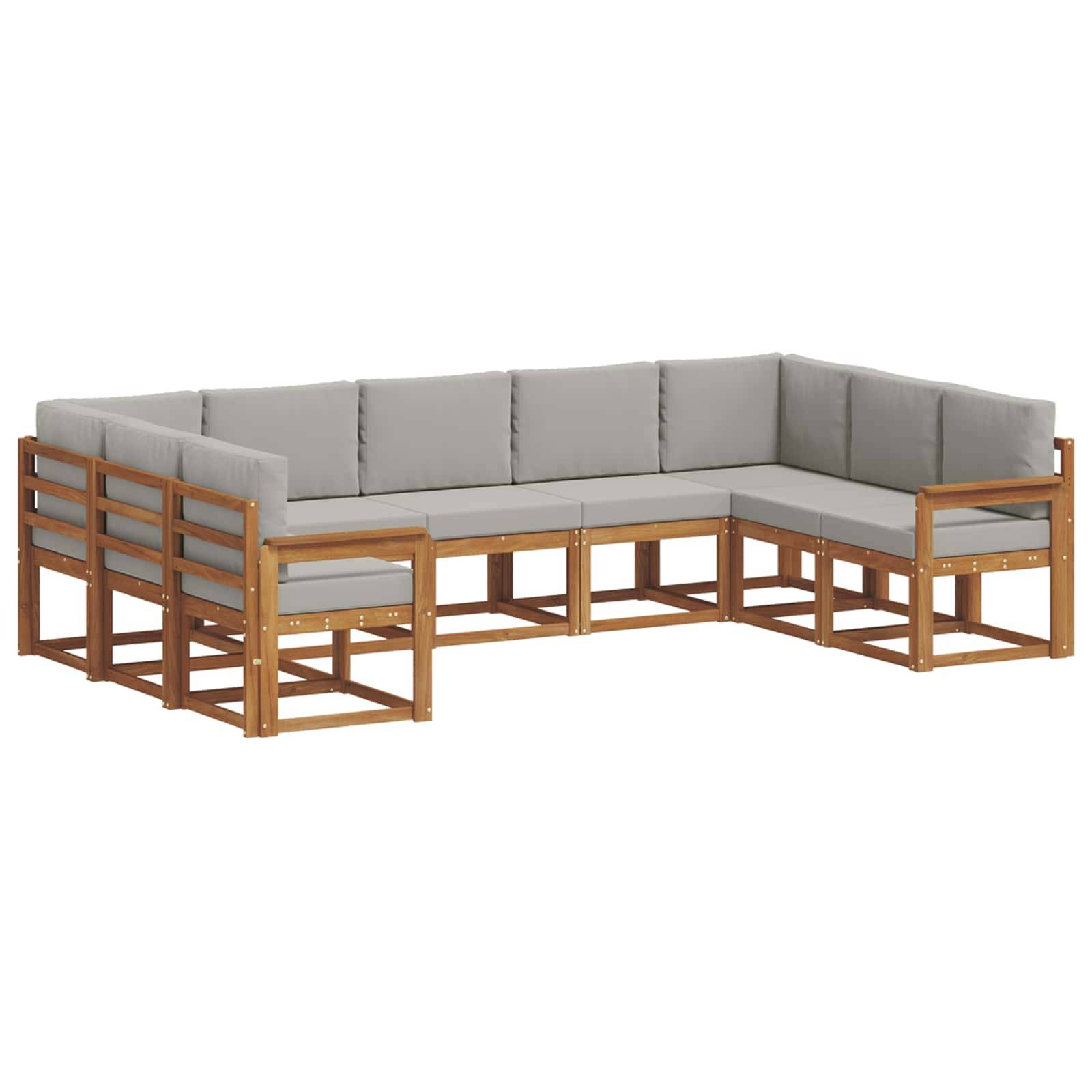 vidaXL Outdoor-Sofagarnitur mit Kissen 9 pcs Natürlich und Hellgrau