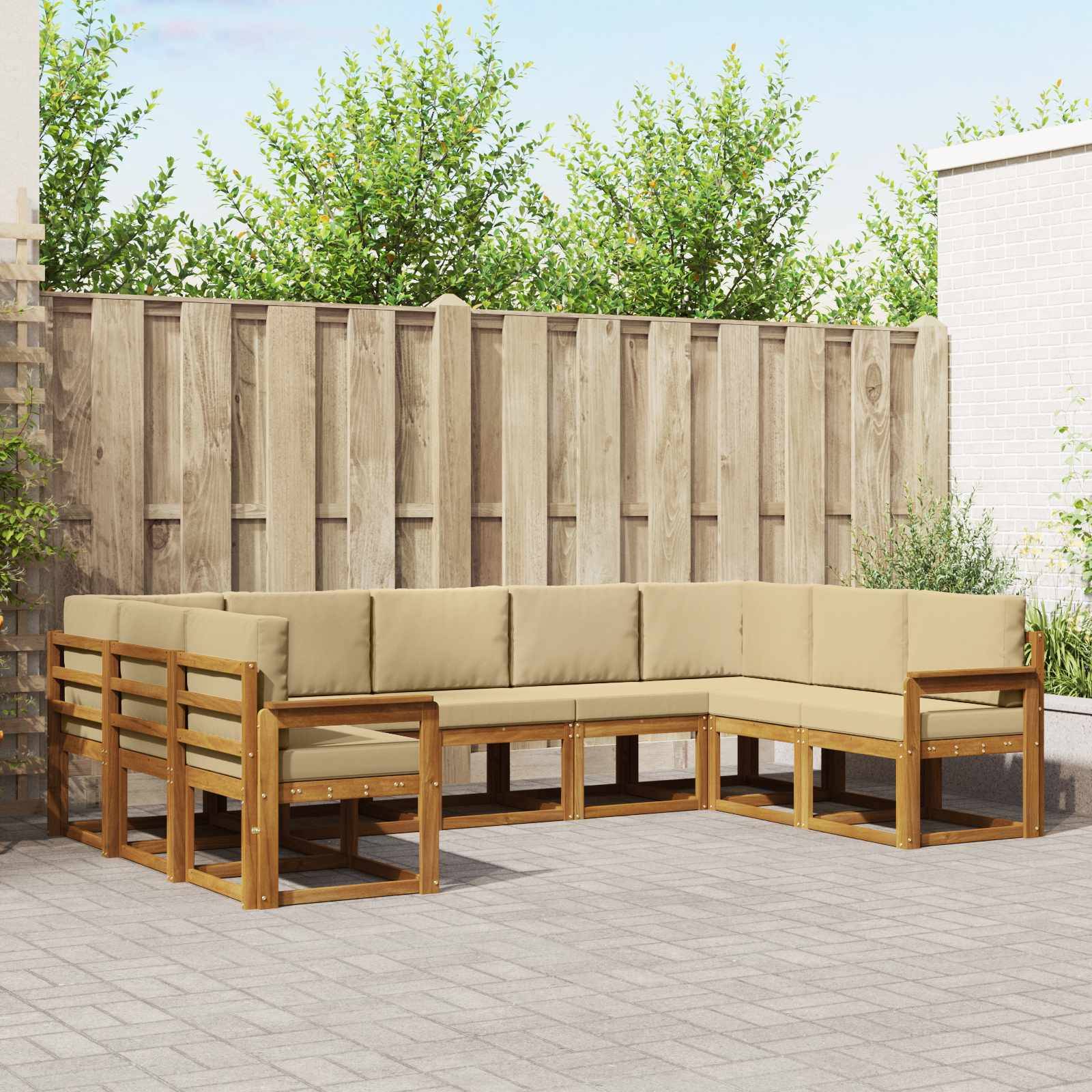 vidaXL Outdoor-Sofagarnitur mit Kissen 9 pcs Natur und Beige