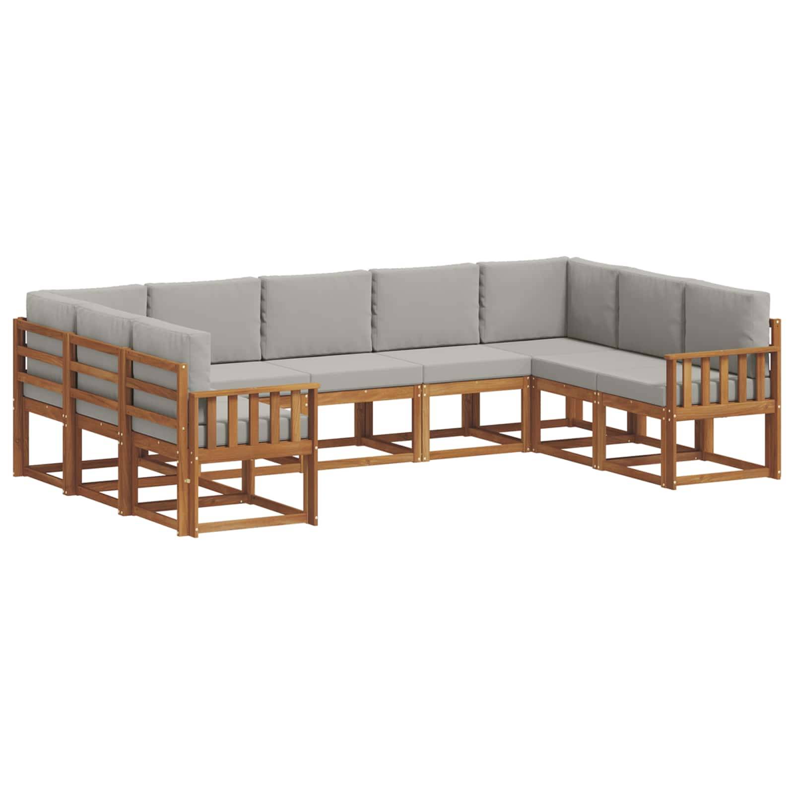 vidaXL Outdoor-Sofagarnitur mit Kissen 9 pcs Natürlich und Hellgrau