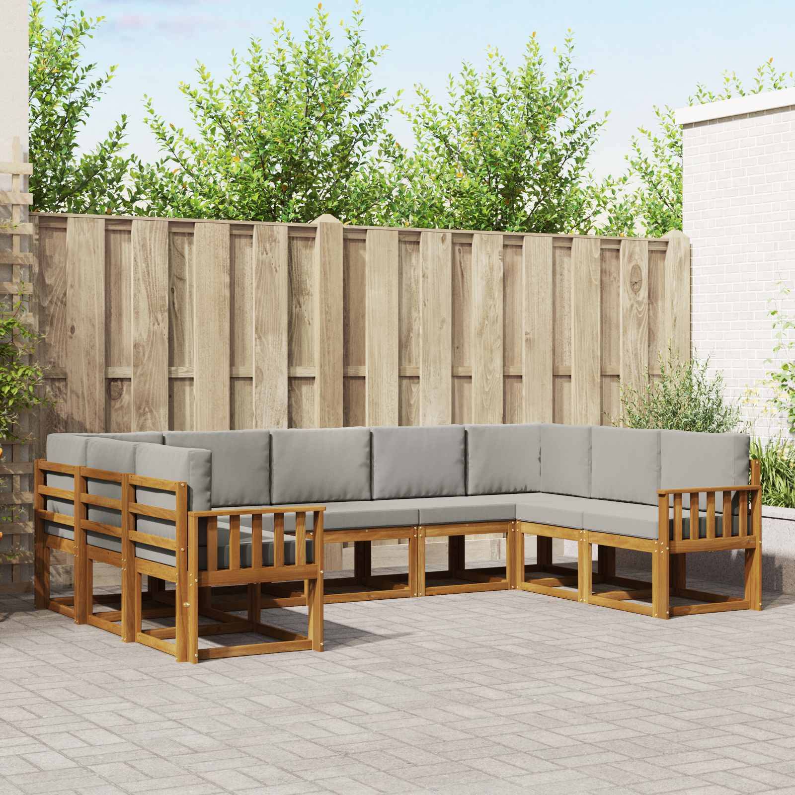 vidaXL Outdoor-Sofagarnitur mit Kissen 9 pcs Natürlich und Hellgrau