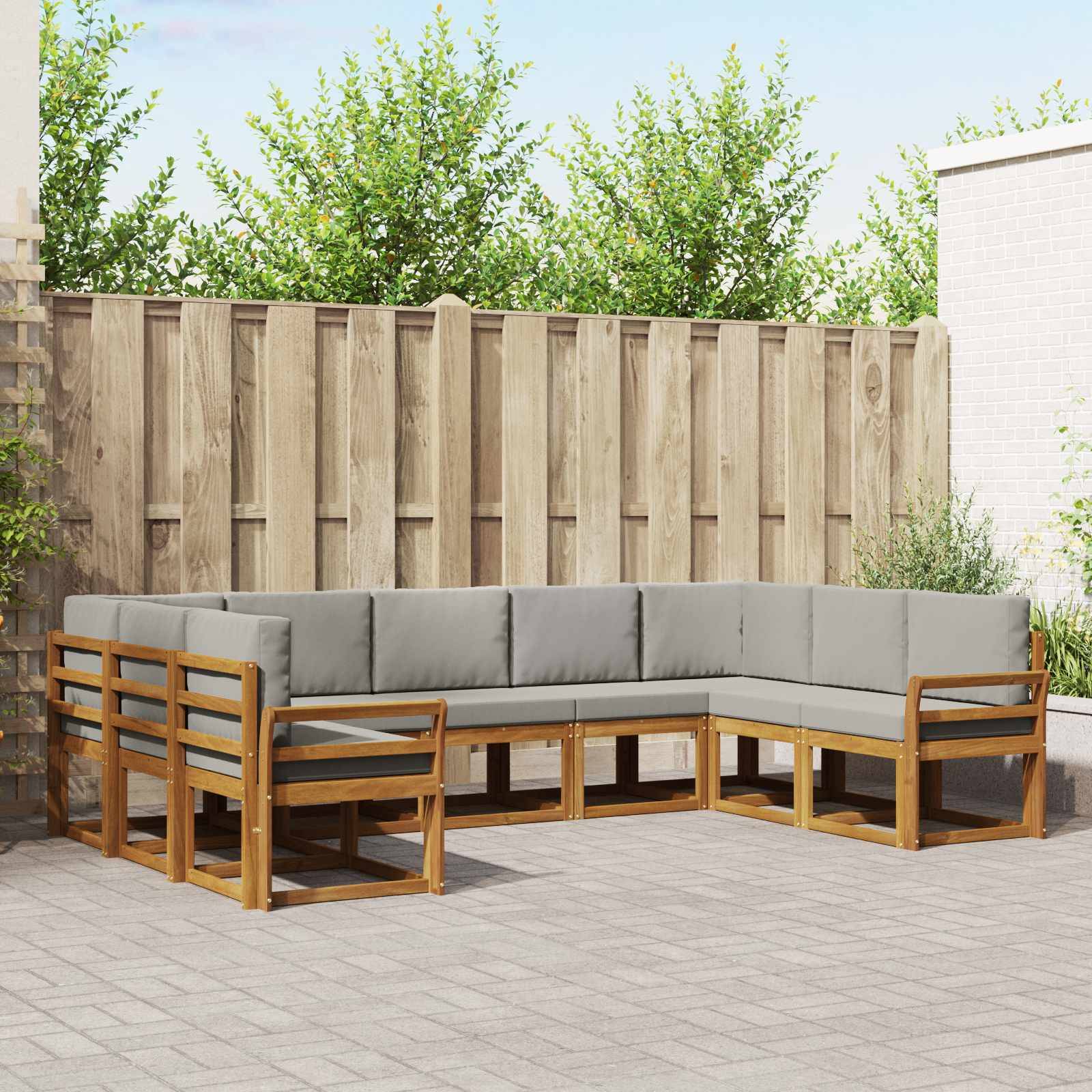 vidaXL Outdoor-Sofagarnitur mit Kissen 9 pcs Natürlich und Hellgrau