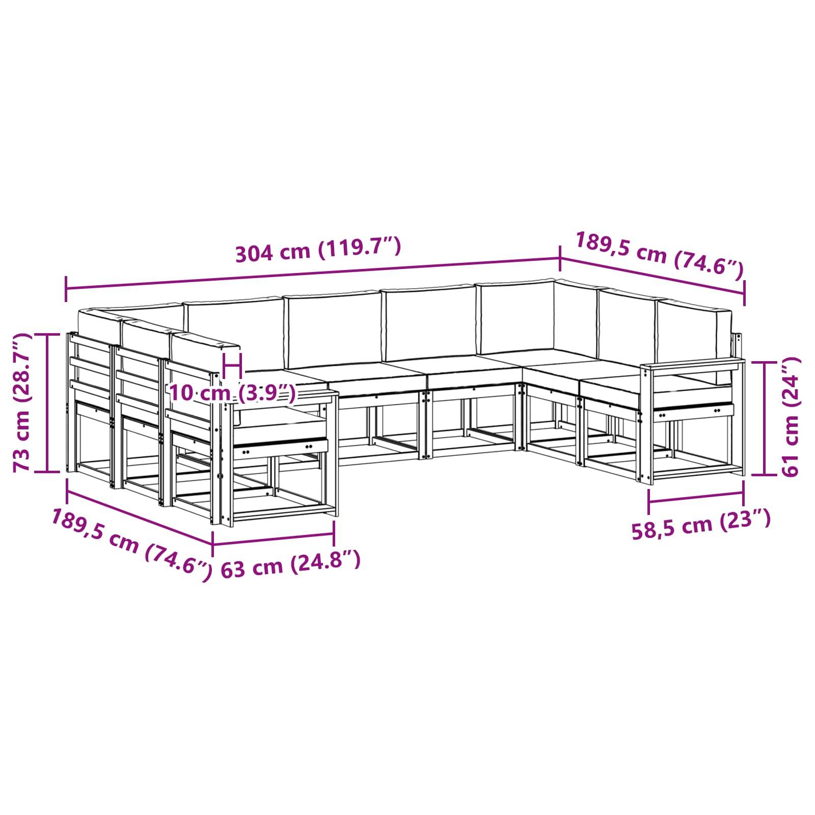 vidaXL Outdoor-Sofagarnitur mit Kissen 9 pcs Natur und Creme
