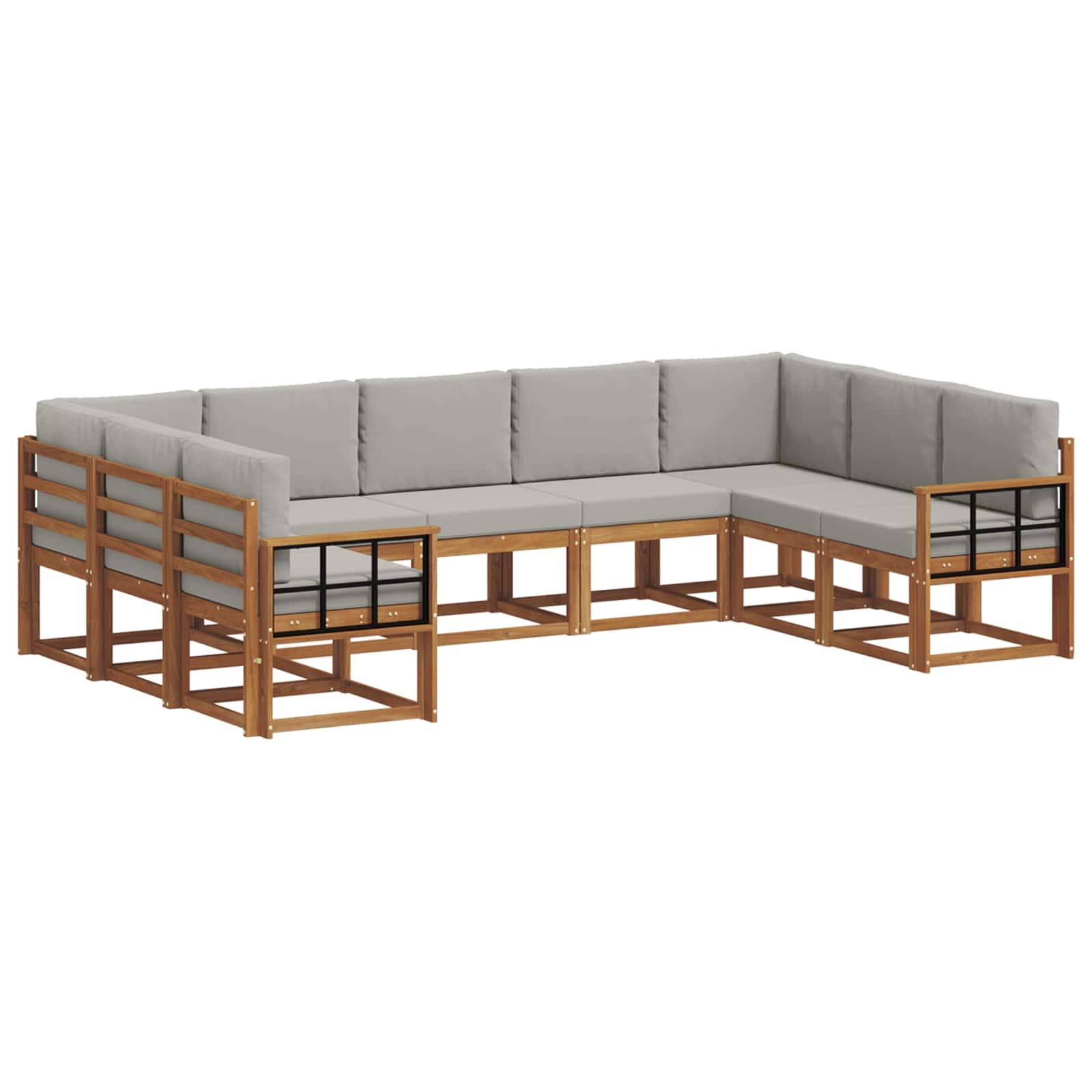 vidaXL Outdoor-Sofagarnitur mit Kissen 9 pcs Natürlich und Hellgrau