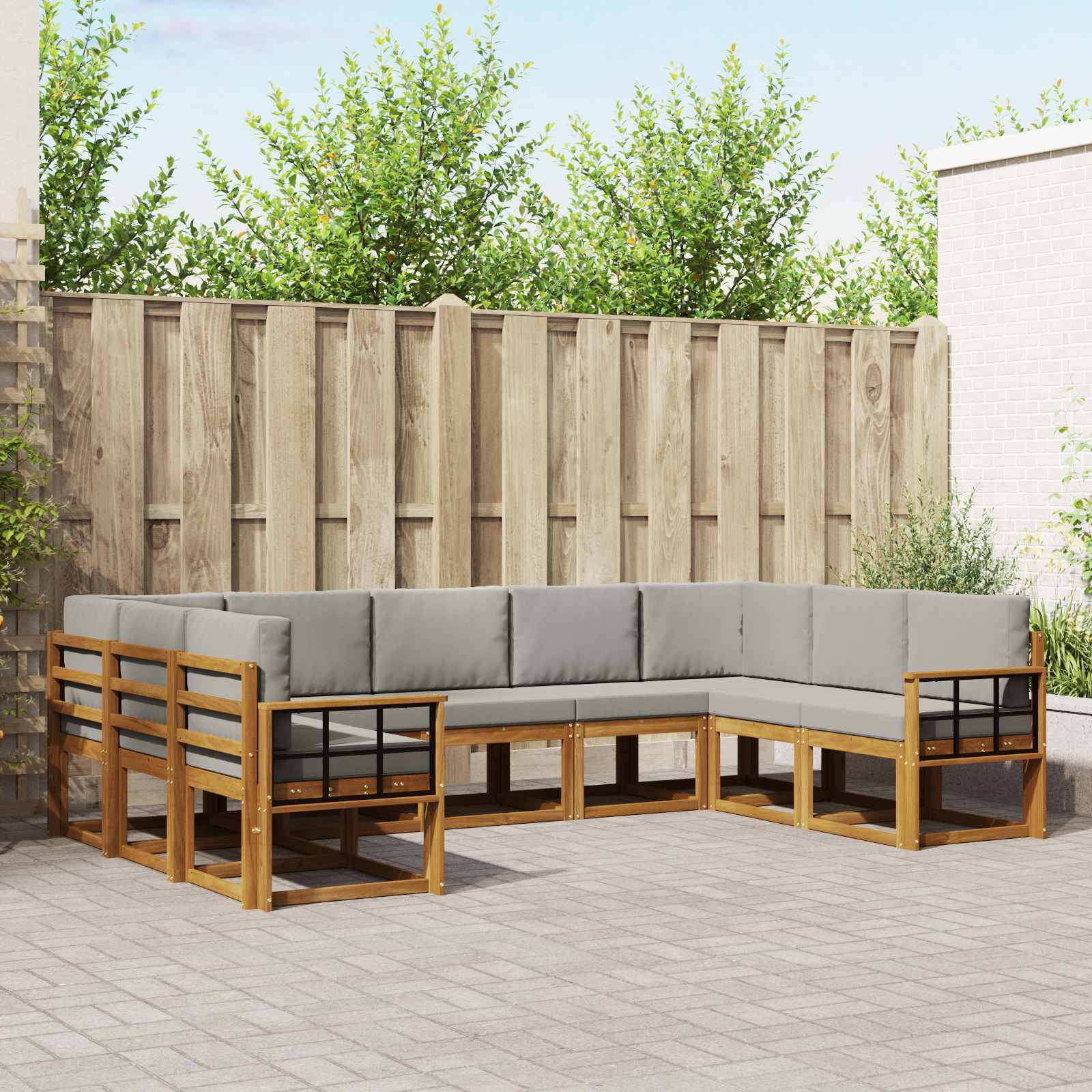 vidaXL Outdoor-Sofagarnitur mit Kissen 9 pcs Natürlich und Hellgrau