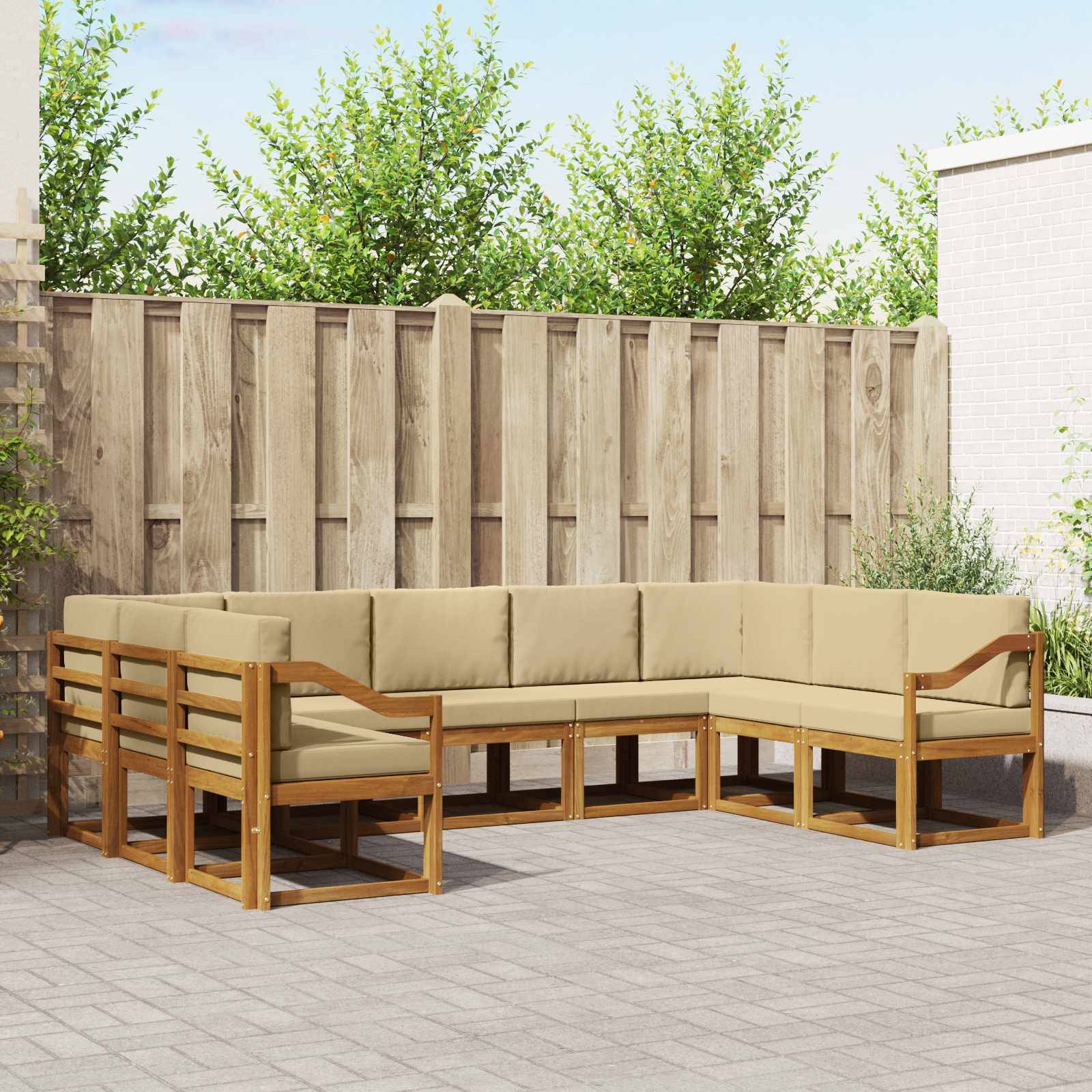 vidaXL Outdoor-Sofagarnitur mit Kissen 9 pcs Natur und Beige