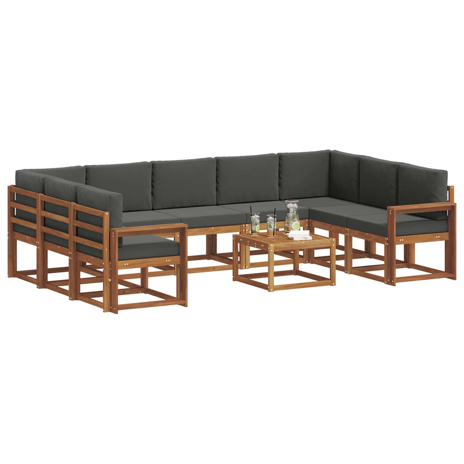vidaXL Outdoor-Sofagarnitur mit Kissen 10 pcs Natur und Anthrazit