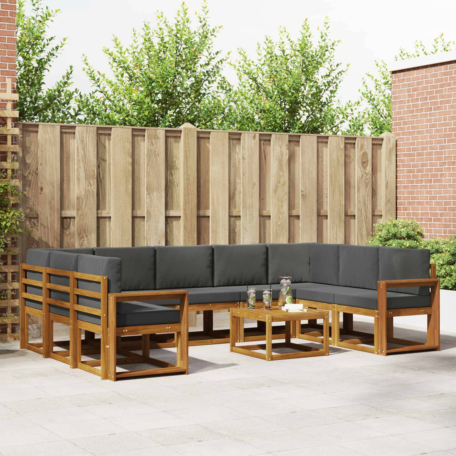 vidaXL Outdoor-Sofagarnitur mit Kissen 10 pcs Natur und Anthrazit
