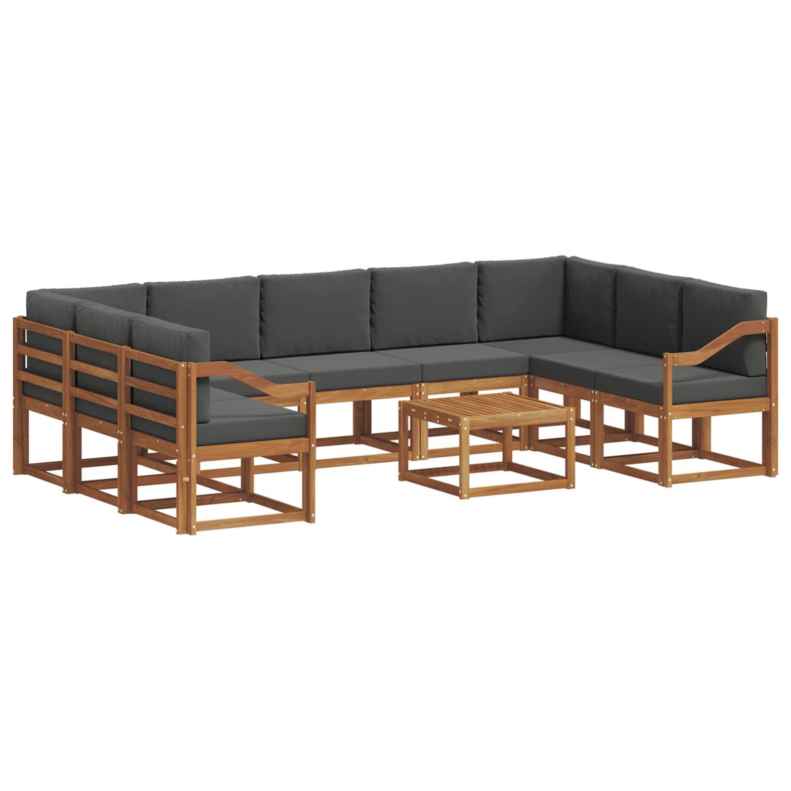 vidaXL Outdoor-Sofagarnitur mit Kissen 10 pcs Natur und Anthrazit