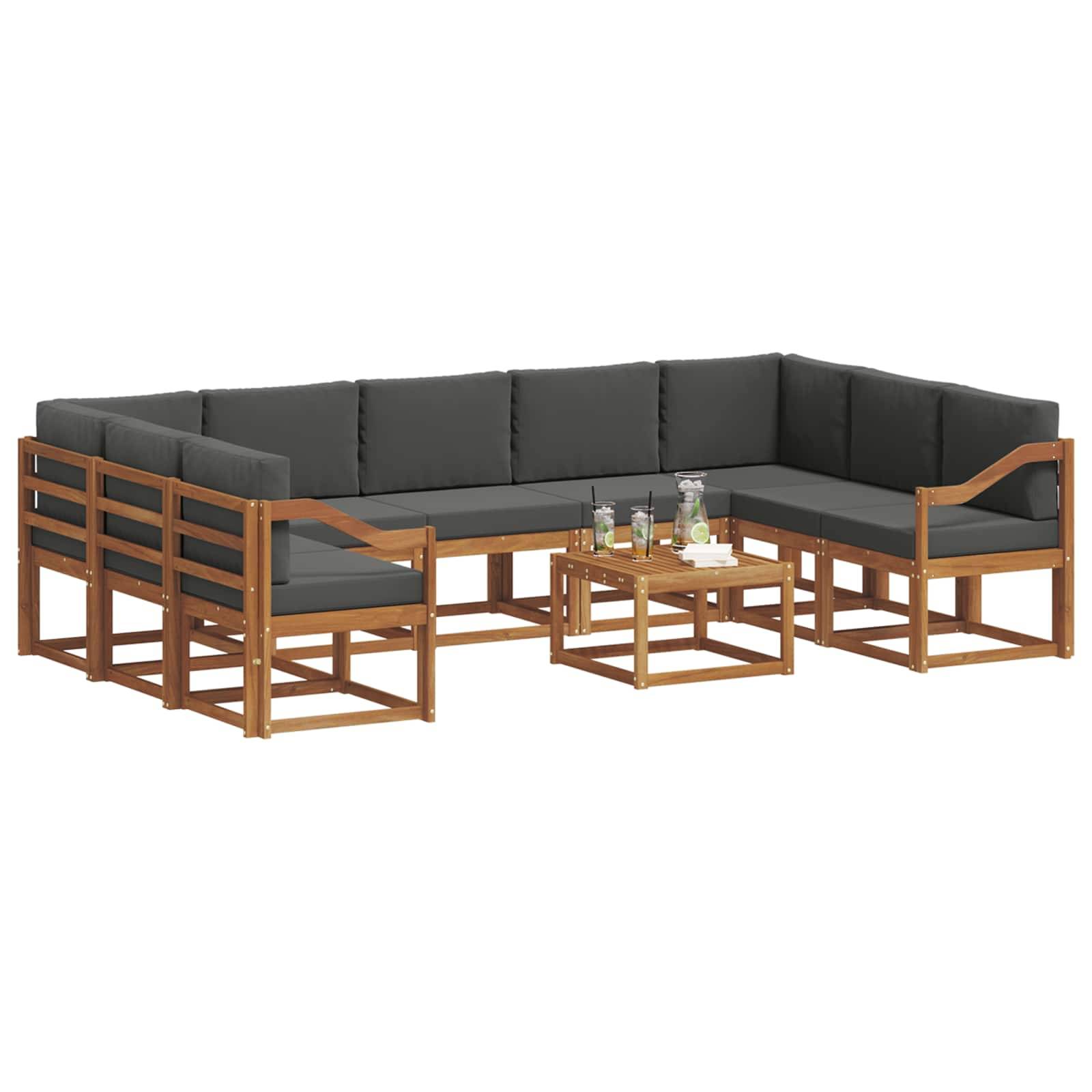 vidaXL Outdoor-Sofagarnitur mit Kissen 10 pcs Natur und Anthrazit